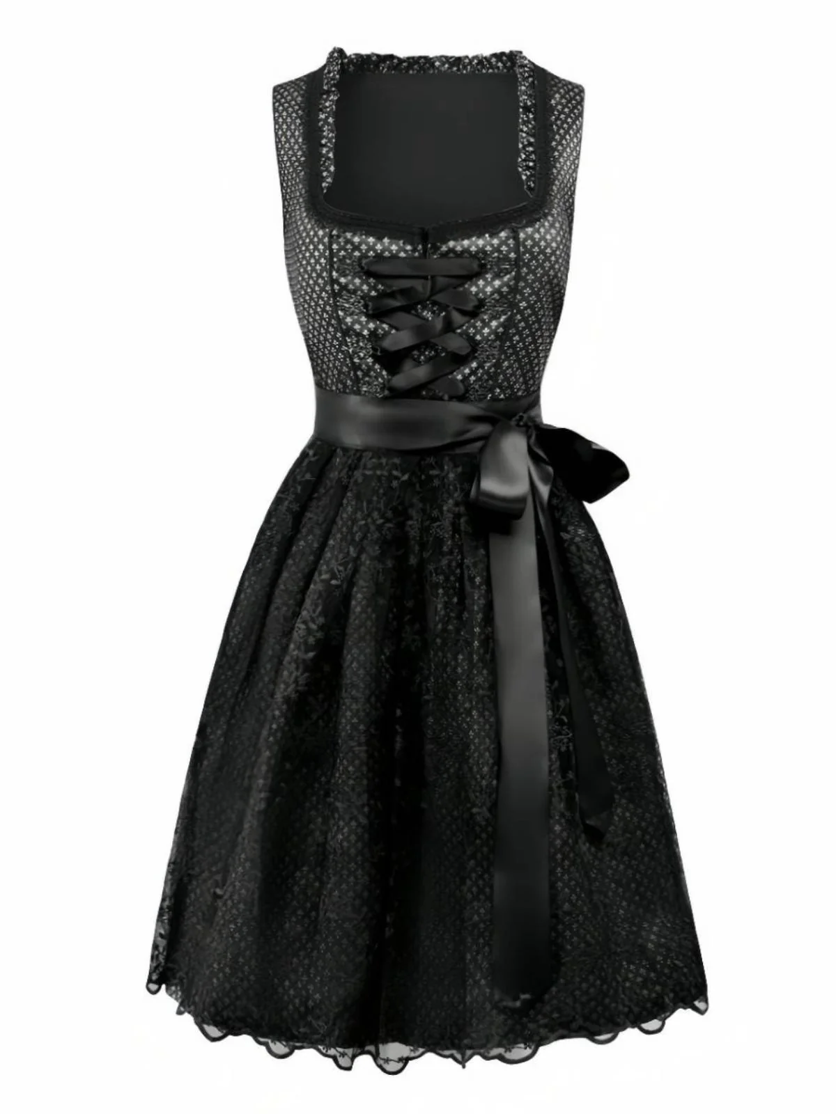 2PCS 1950s Ethnic Floral Lace-Up Dress & Apron - Image 5