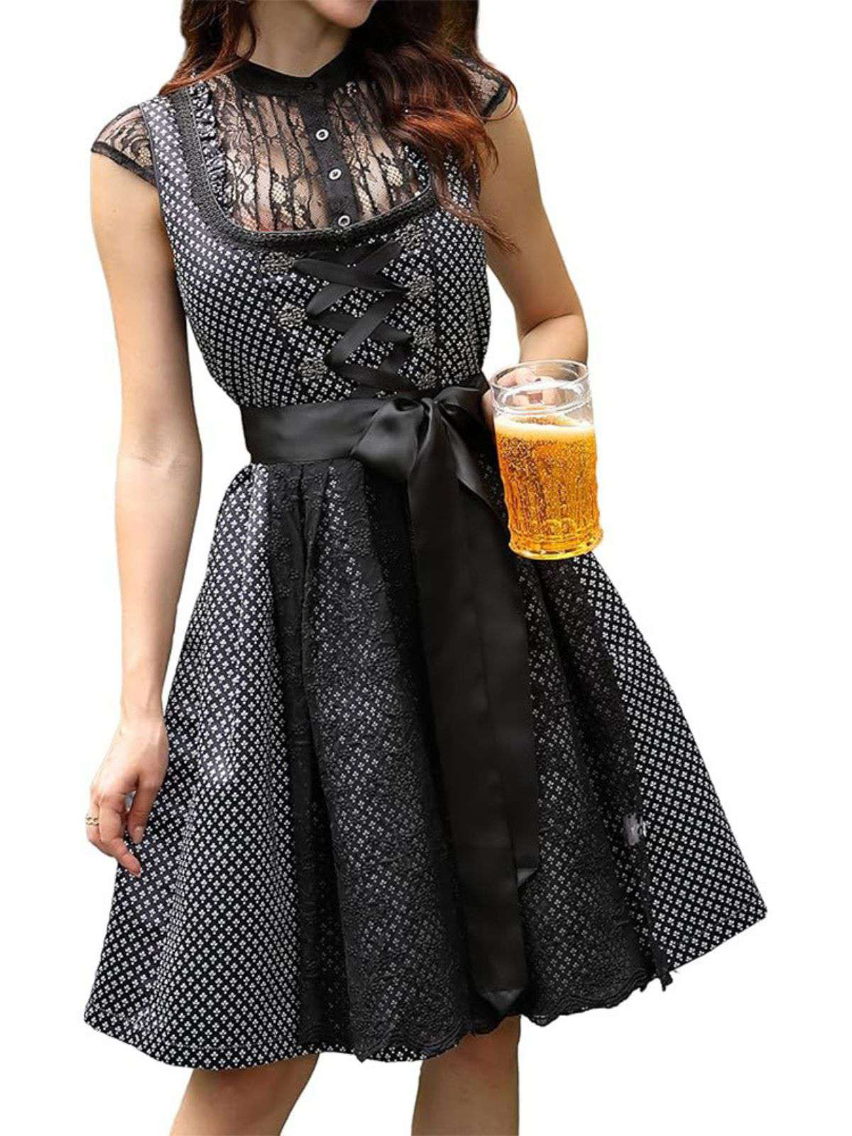 2PCS 1950s Ethnic Floral Lace-Up Dress & Apron - Image 6