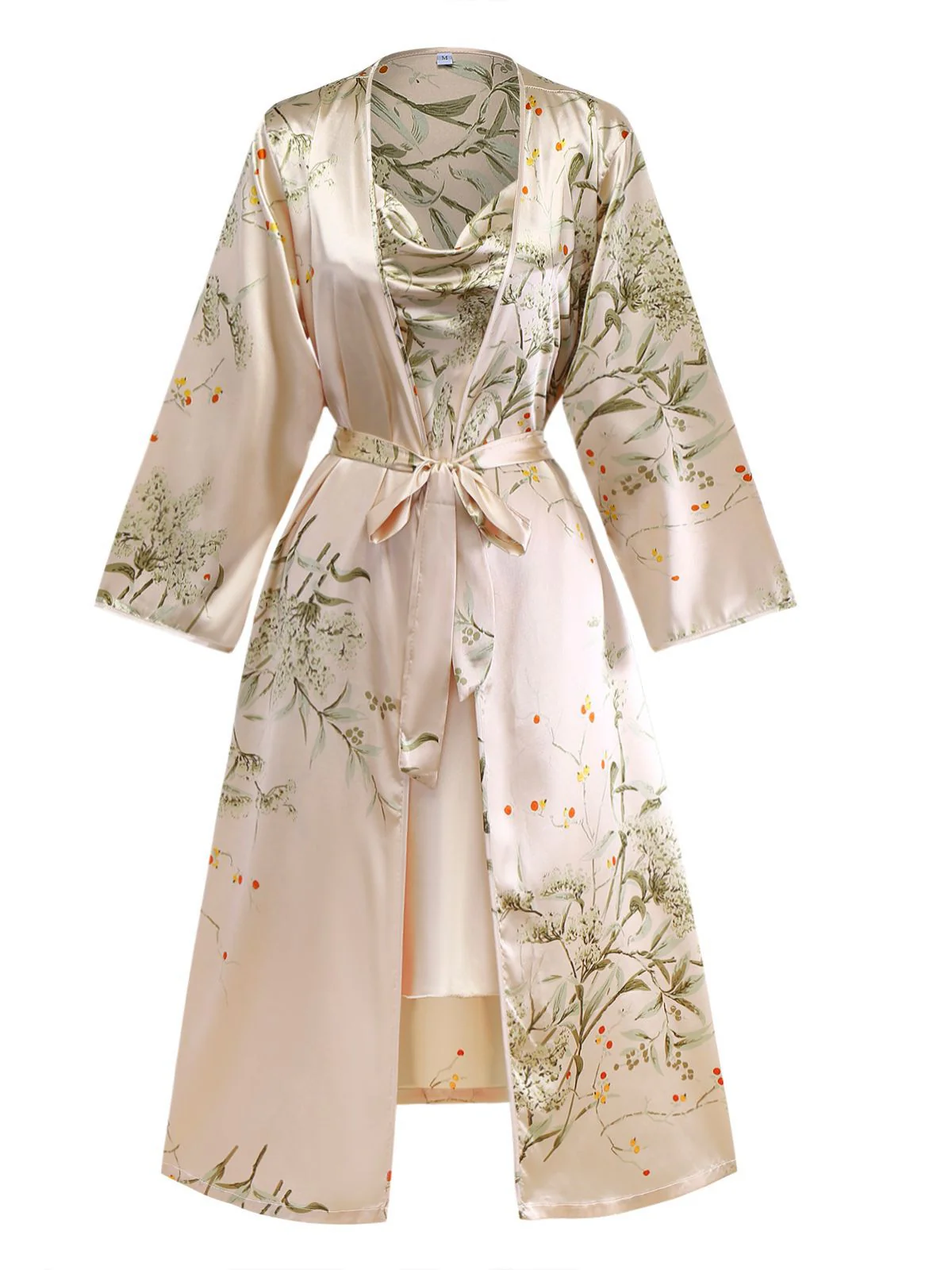 2PCS 1950s Floral Straps Satin Nightgown & Matching Robe - Image 2
