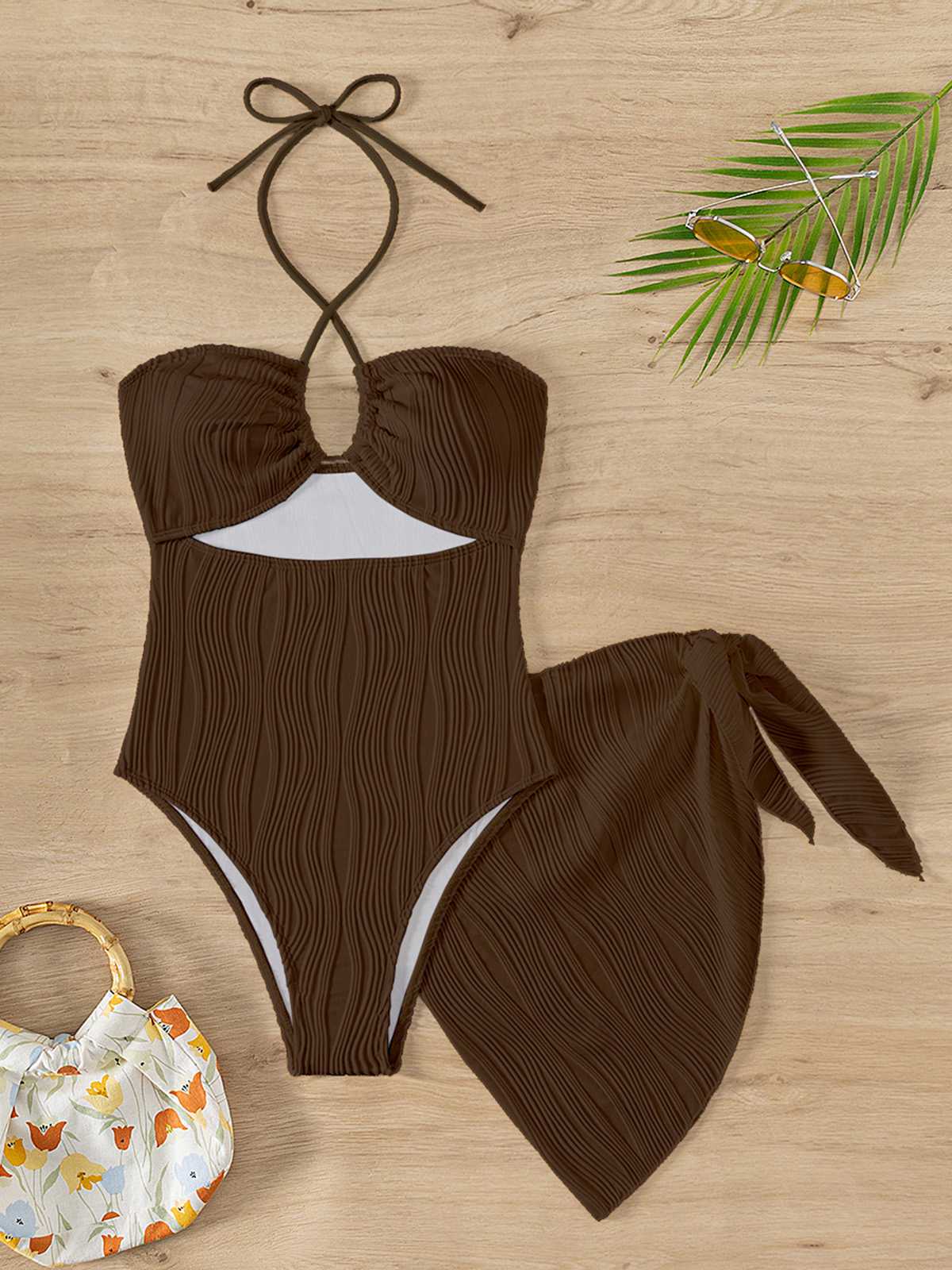 2PCS 1950s Lace-Up Halter Swimsuit & Cover-Up - Image 6