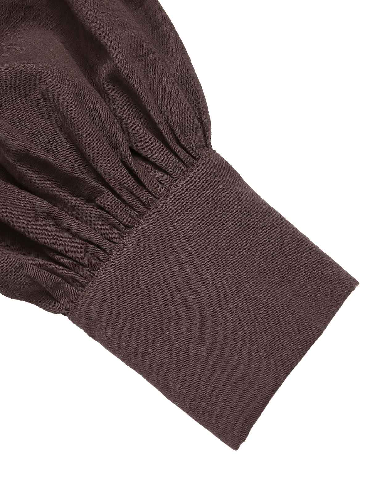 Brown 1950s Solid Lantern Sleeve Lapel Blouse - Image 9