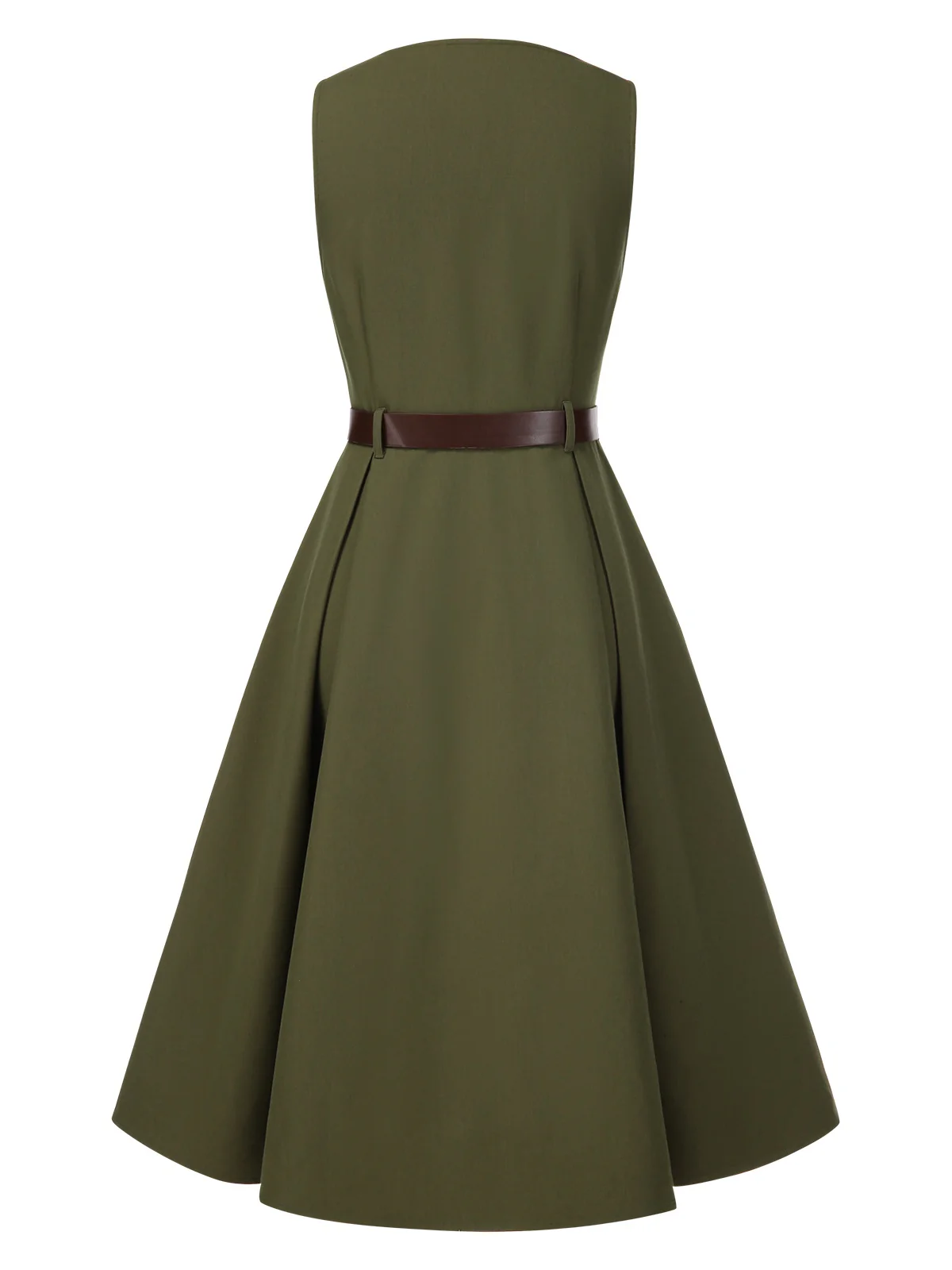 Green 1950s V-Neck Pockets Belted Vest Dress - Image 6
