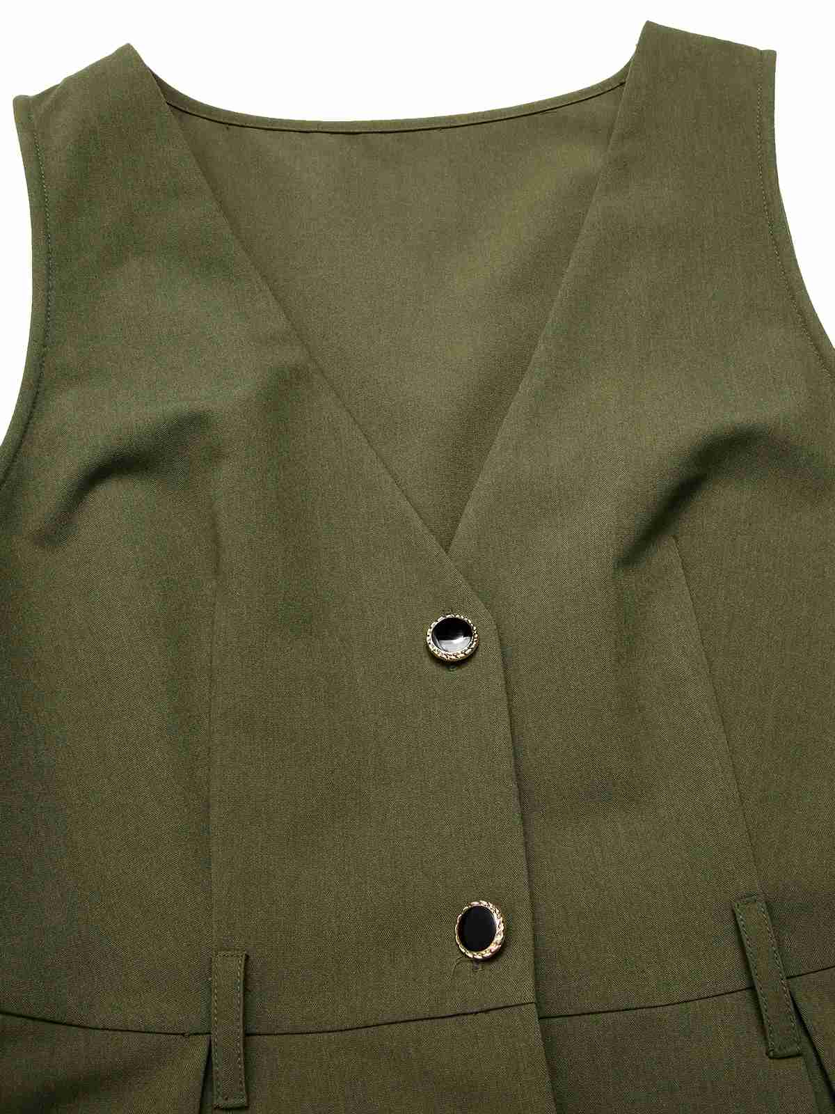 Green 1950s V-Neck Pockets Belted Vest Dress - Image 7