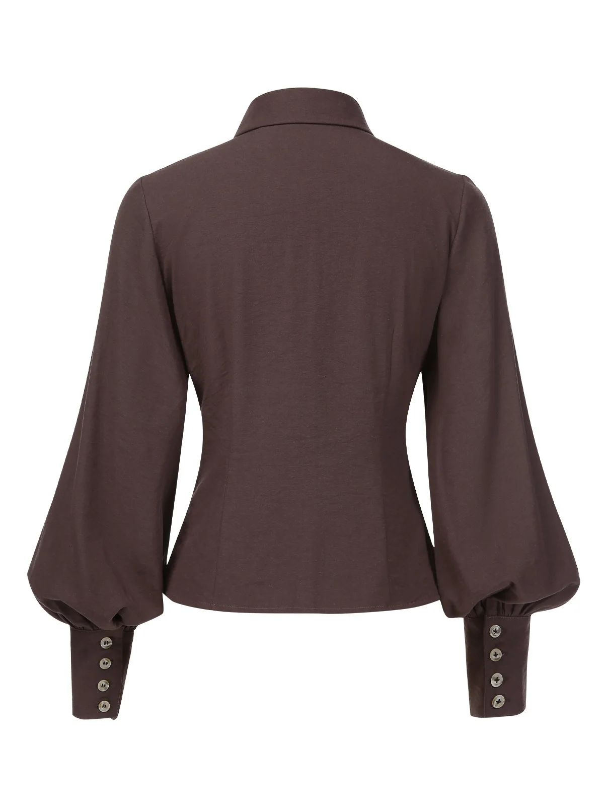 Brown 1950s Solid Lantern Sleeve Lapel Blouse - Image 6