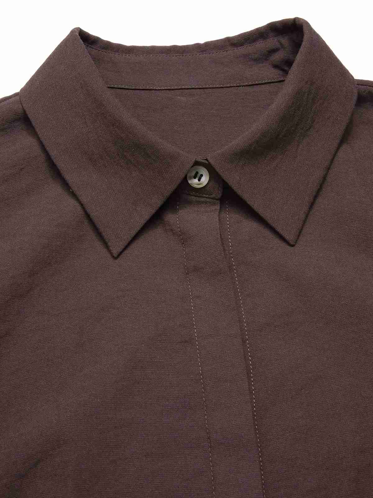 Brown 1950s Solid Lantern Sleeve Lapel Blouse - Image 7