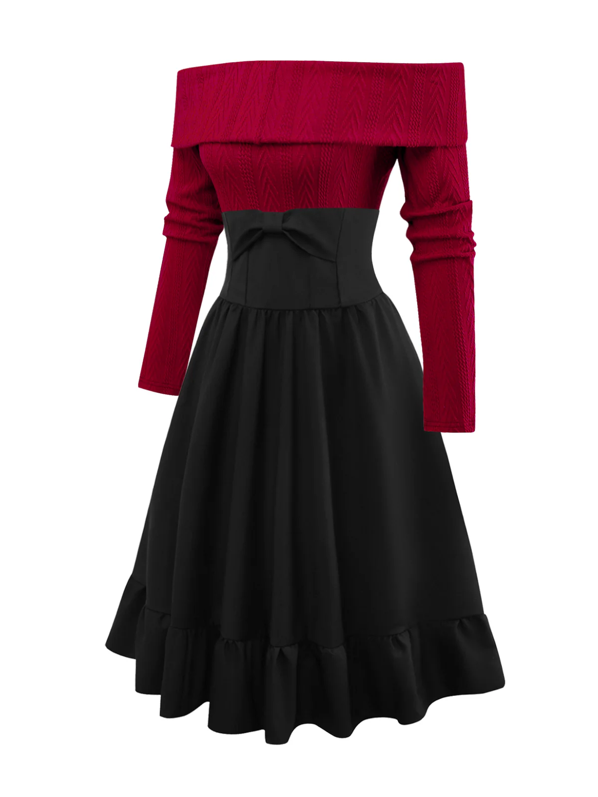 2PCS 1950s Off-Shoulder Knitted Sweater & Bow Skirt - Image 4
