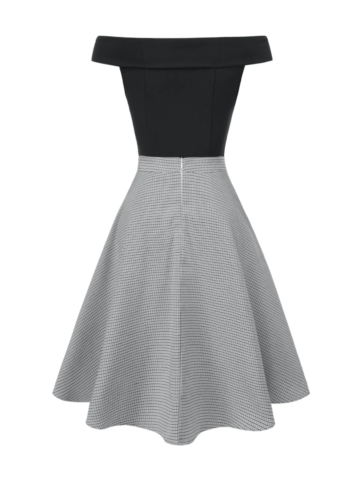 2PCS 1950s Off-Shoulder Top & Pocket Plaids Skirt - Image 5