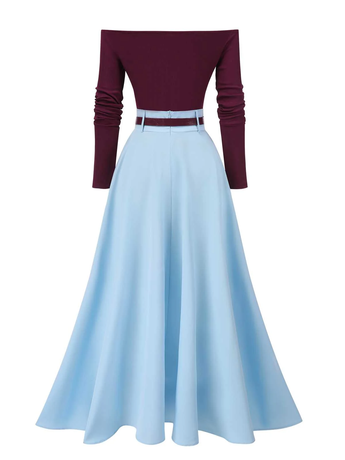 2PCS 1950s Off-Shoulder Top & Solid Belted Skirt - Image 2
