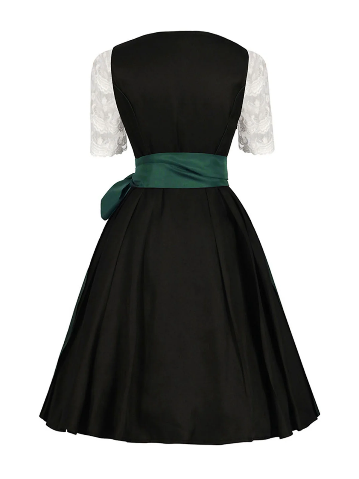 2PCS 1950s Oktoberfest White Top & Black Dress & Green Apron - Image 2