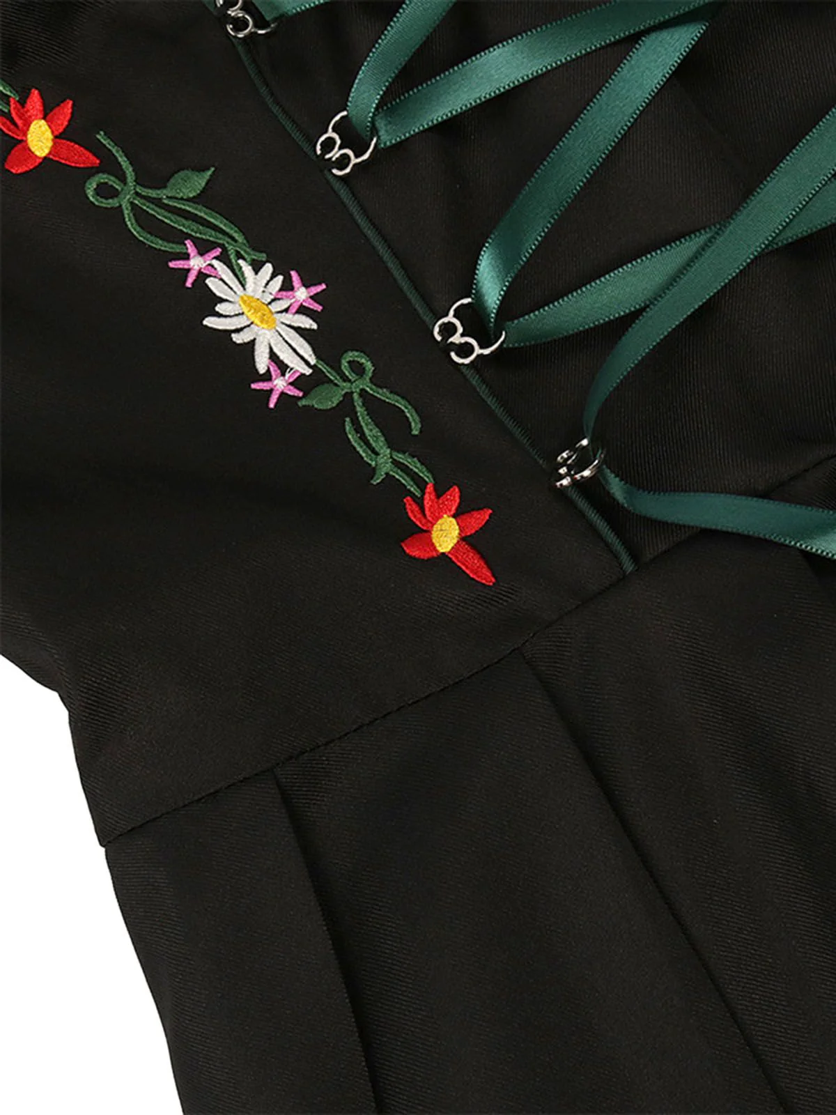 2PCS 1950s Oktoberfest White Top & Black Dress & Green Apron - Image 4