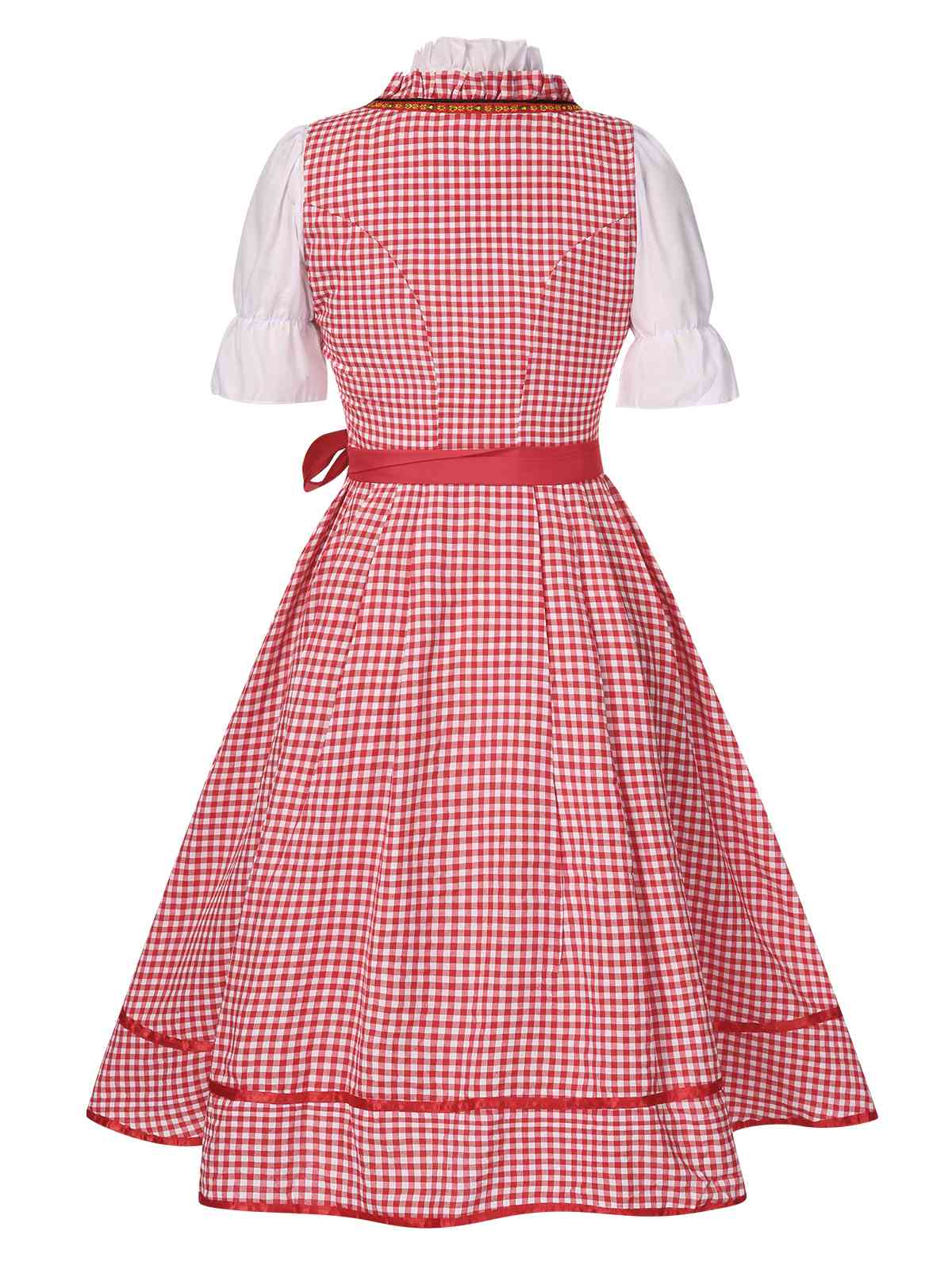 2PCS 1950s Oktoberfest White Top & Red Plaid Dress & Red Apron - Image 3