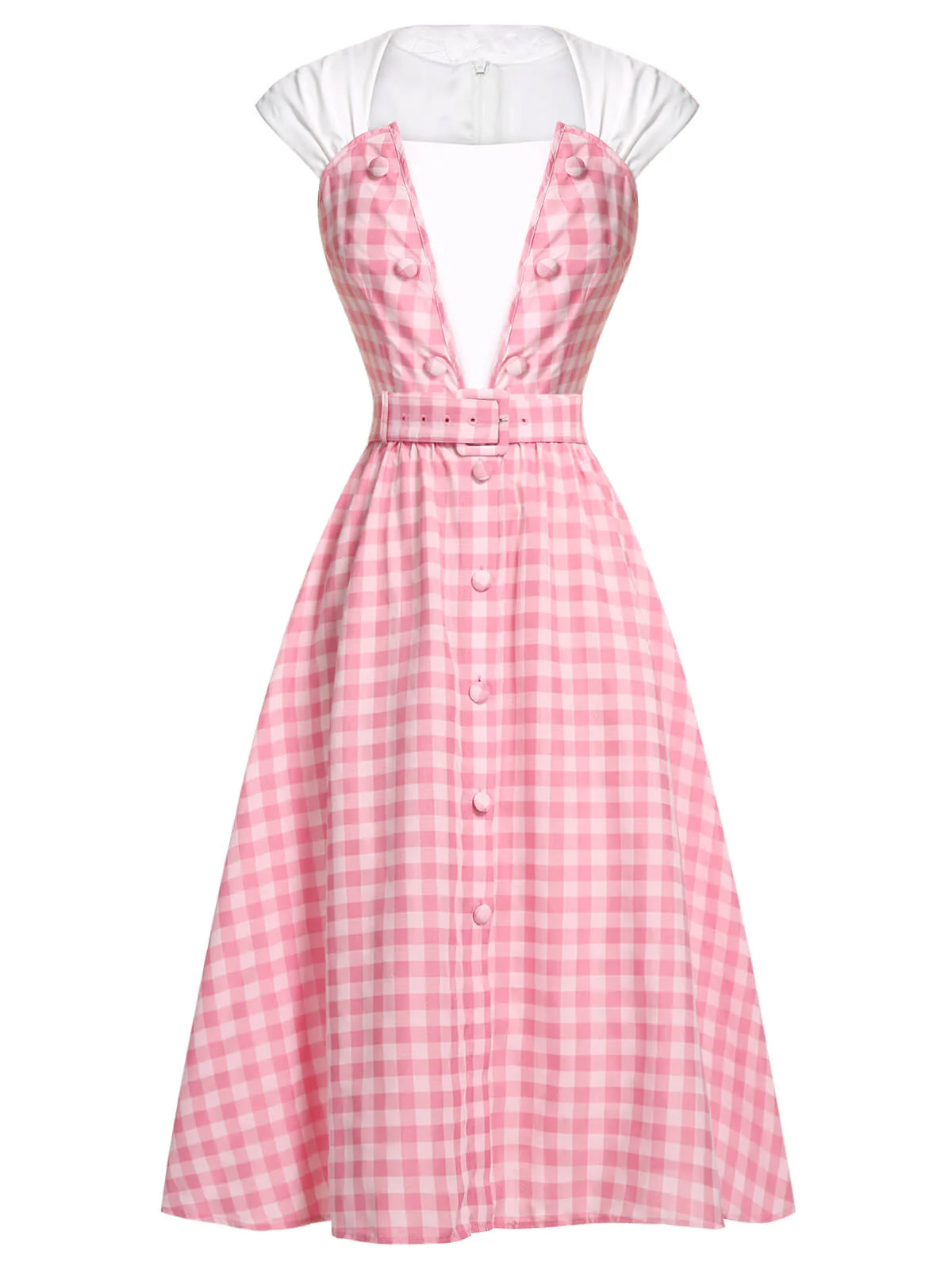 2PCS 1950s Pink Plaid Skirt & Romper With Belt - Image 3