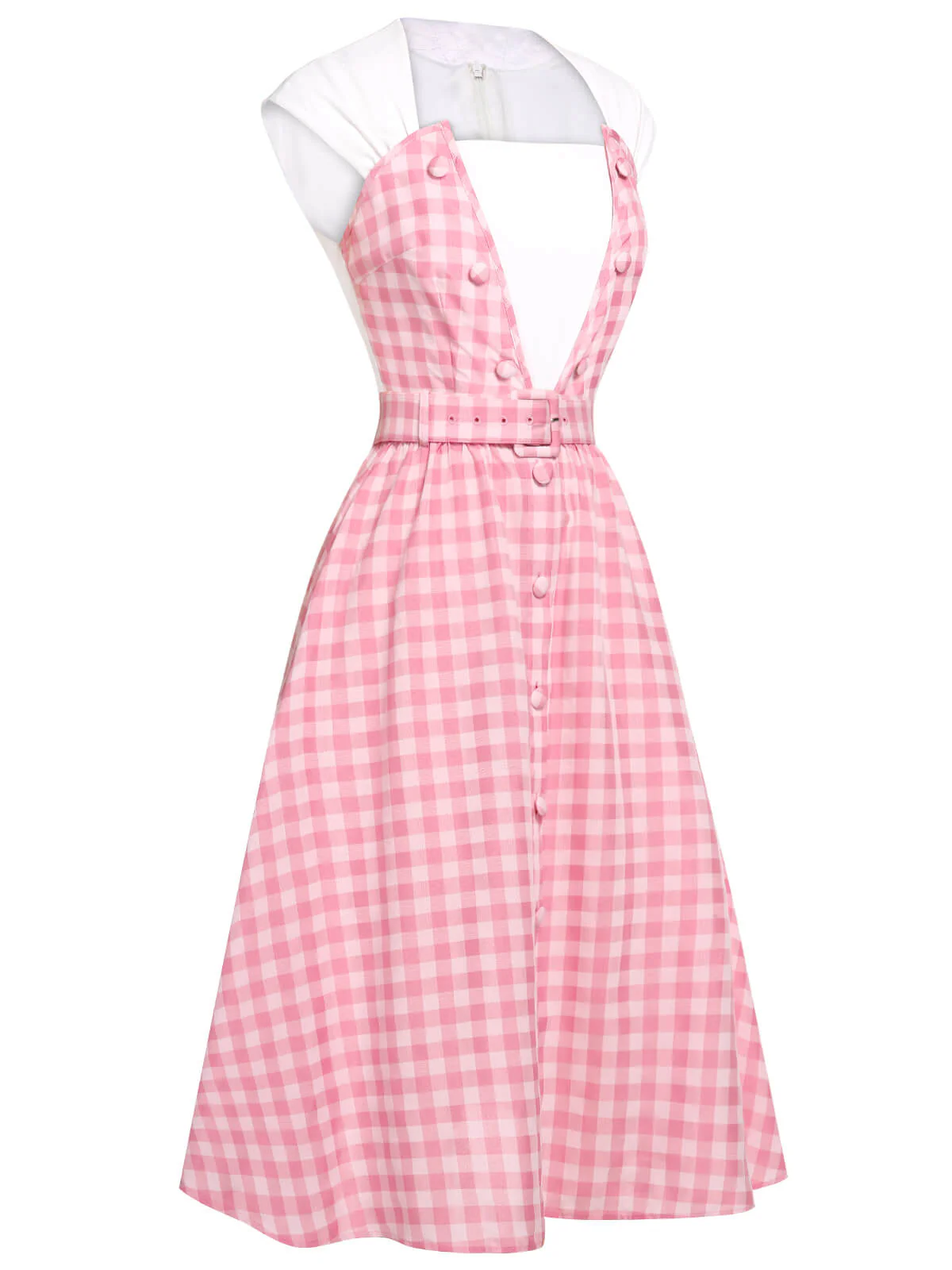 2PCS 1950s Pink Plaid Skirt & Romper With Belt - Image 4