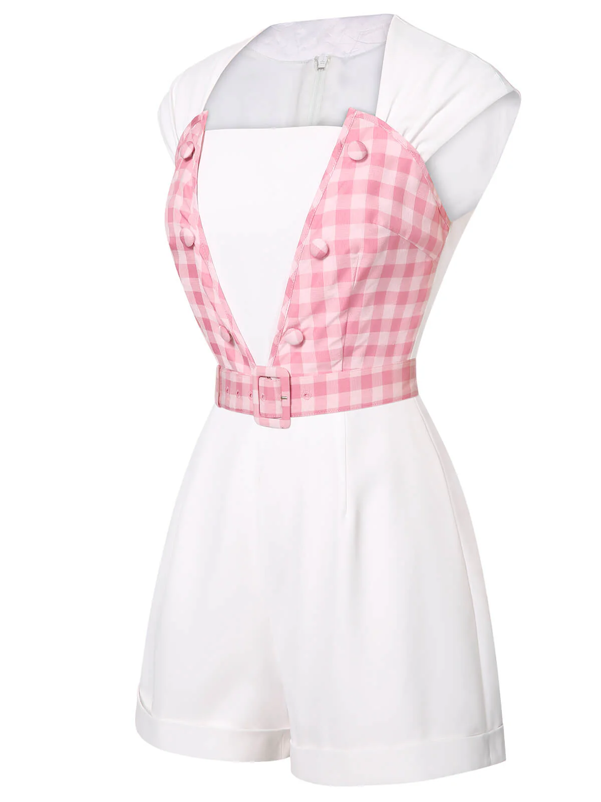 2PCS 1950s Pink Plaid Skirt & Romper With Belt - Image 7