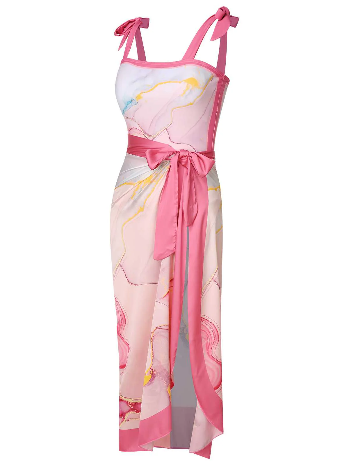2PCS 1950s Pink Print Swimsuit & Cover-Up - Image 4