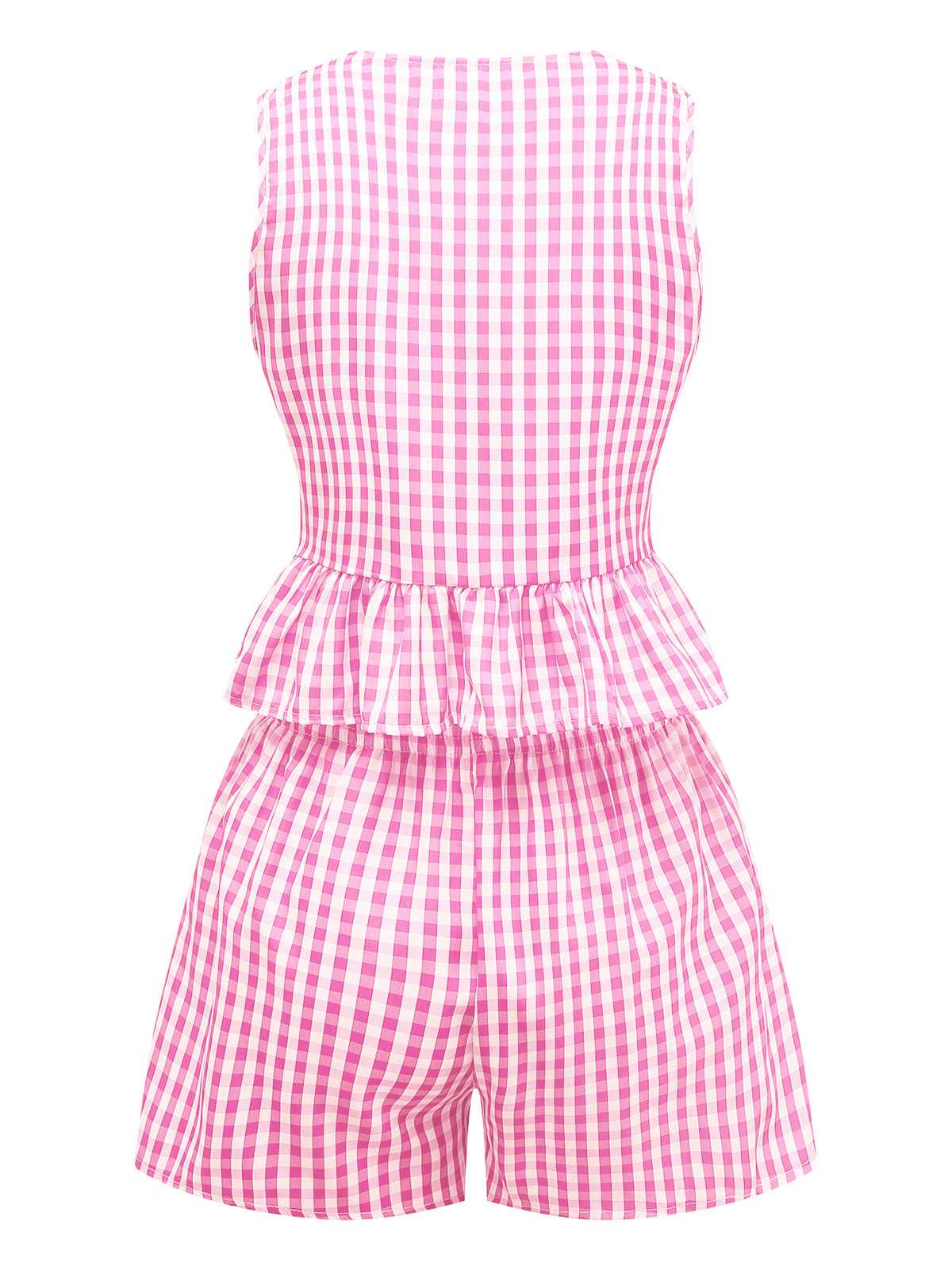 2PCS 1950s Plaid Ruffled Bow Vest & Shorts - Image 12
