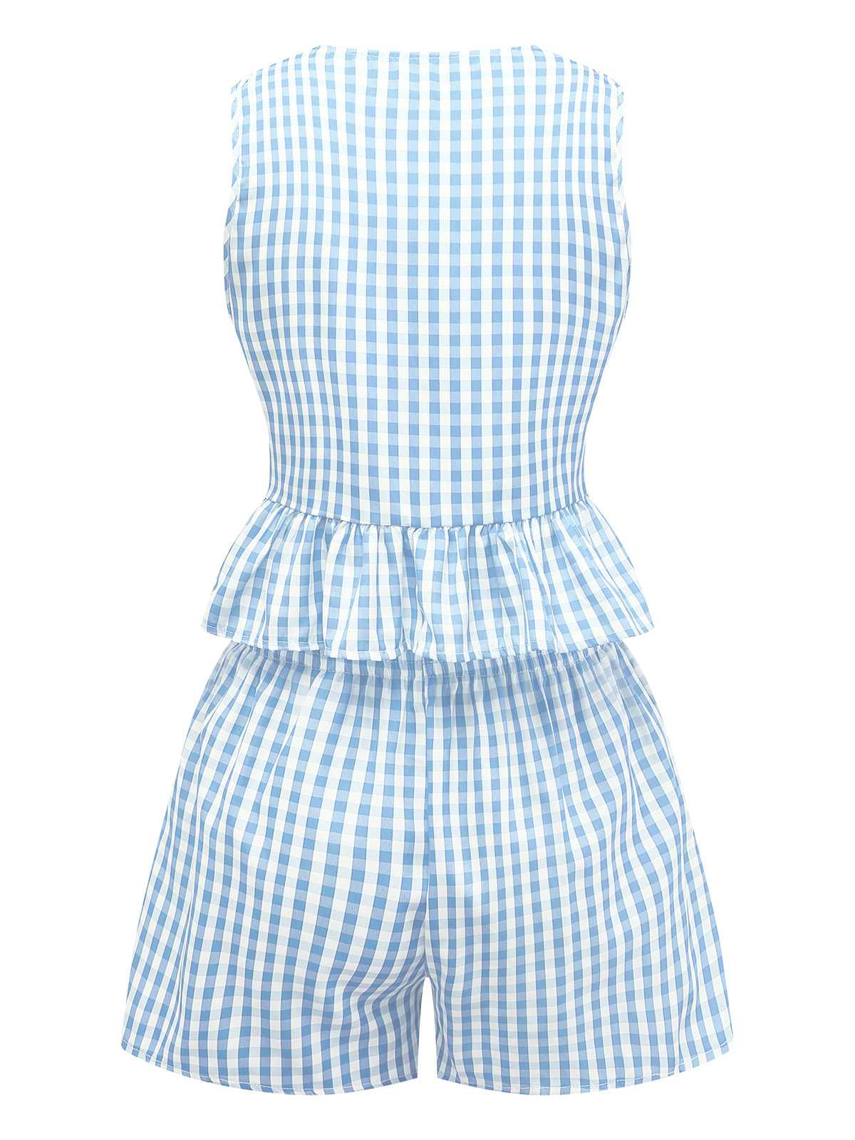 2PCS 1950s Plaid Ruffled Bow Vest & Shorts - Image 8