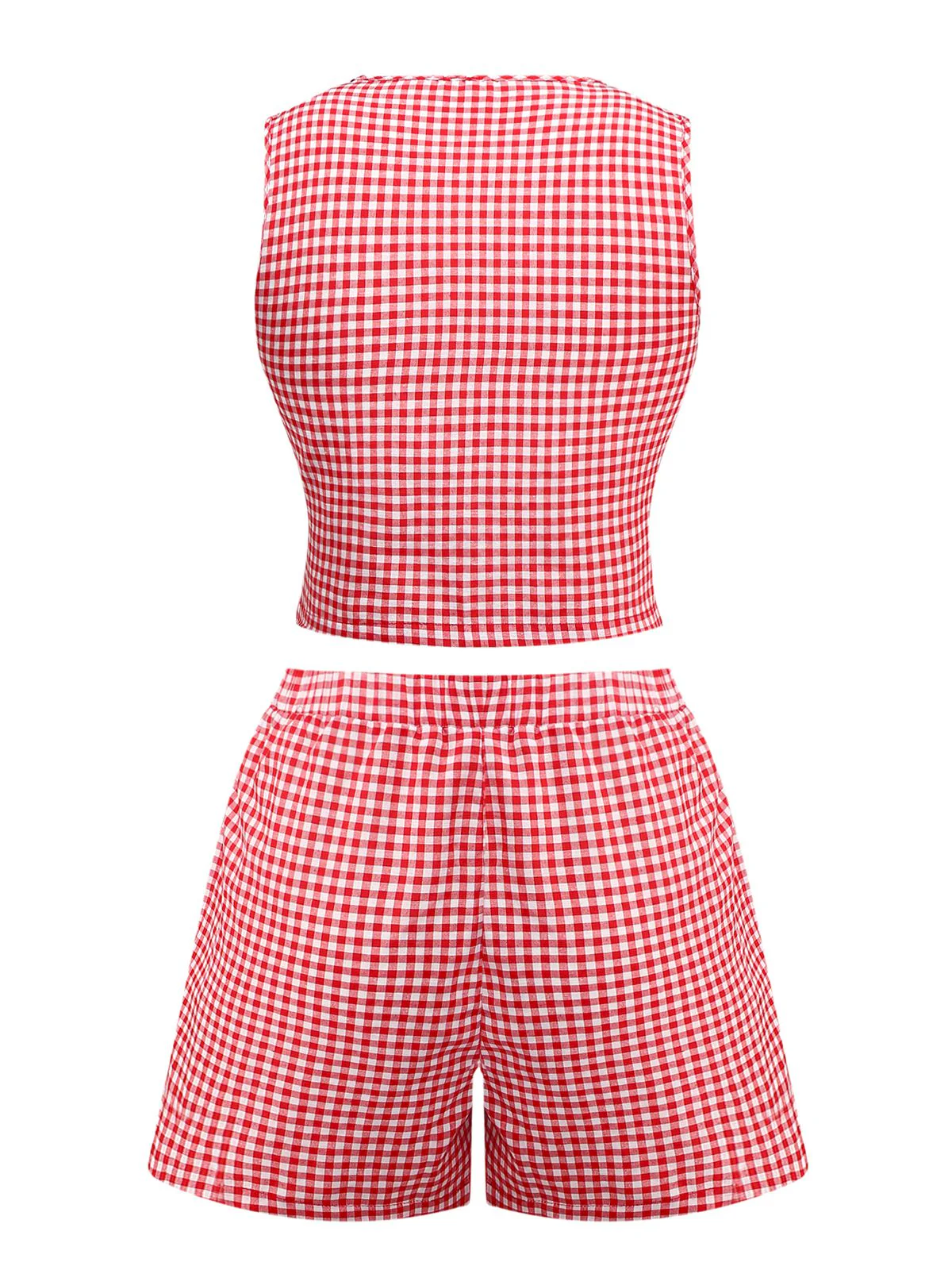 2PCS 1950s Plaid V-Neck Bind Vest & Shorts - Image 4