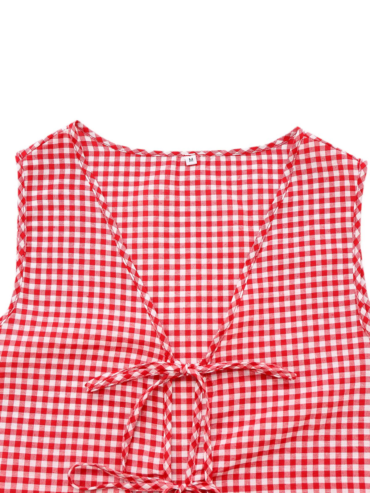 2PCS 1950s Plaid V-Neck Bind Vest & Shorts - Image 5