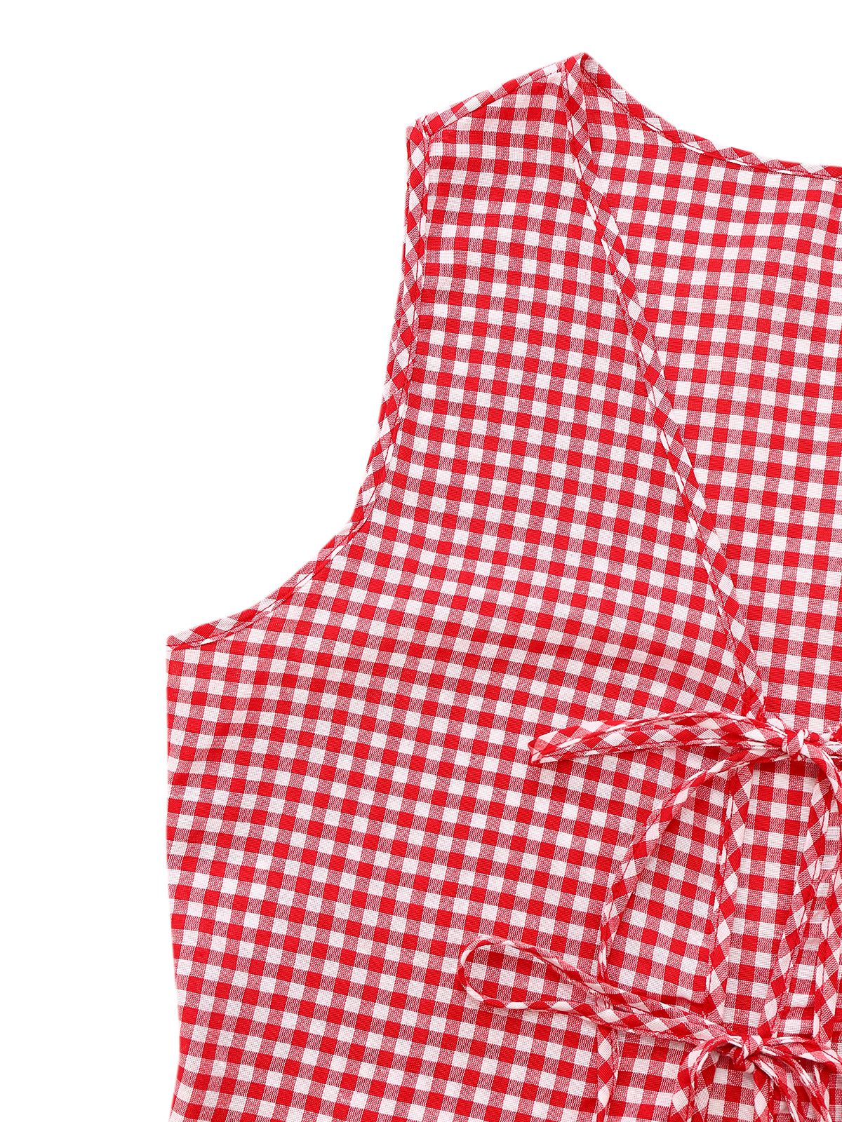 2PCS 1950s Plaid V-Neck Bind Vest & Shorts - Image 6