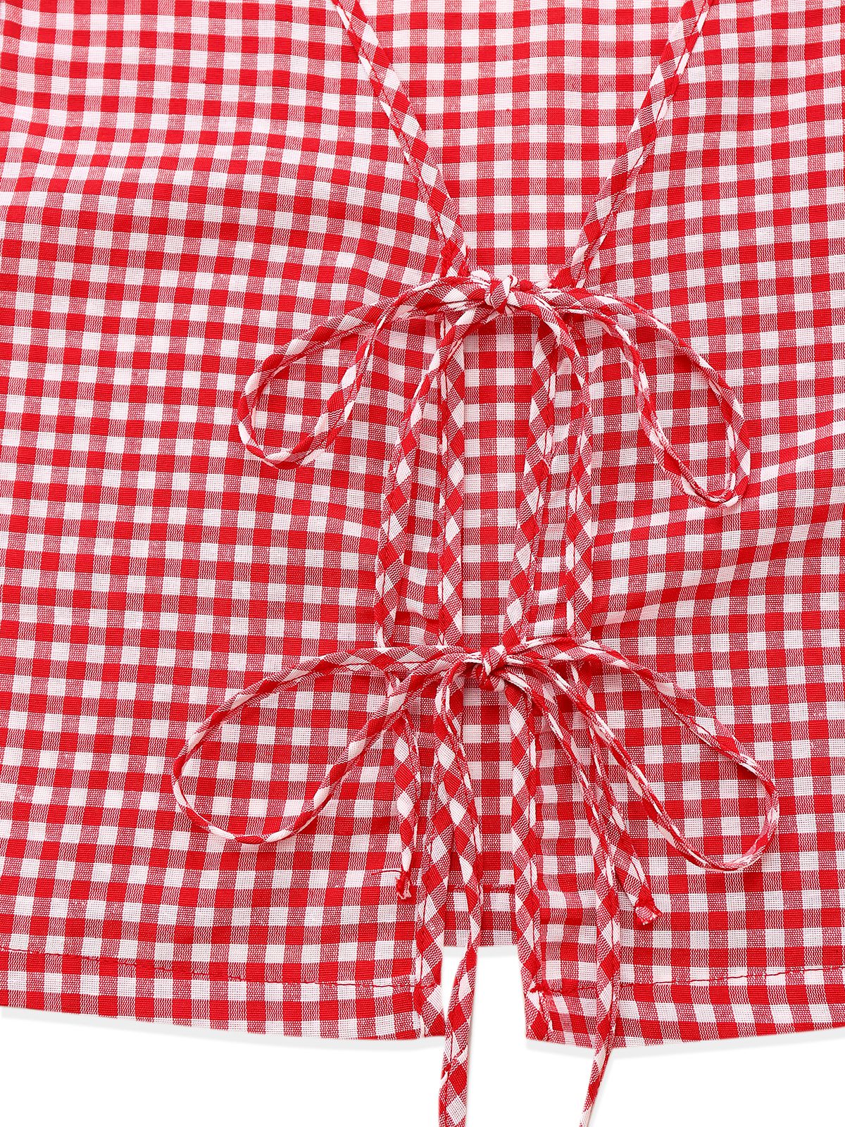 2PCS 1950s Plaid V-Neck Bind Vest & Shorts - Image 7