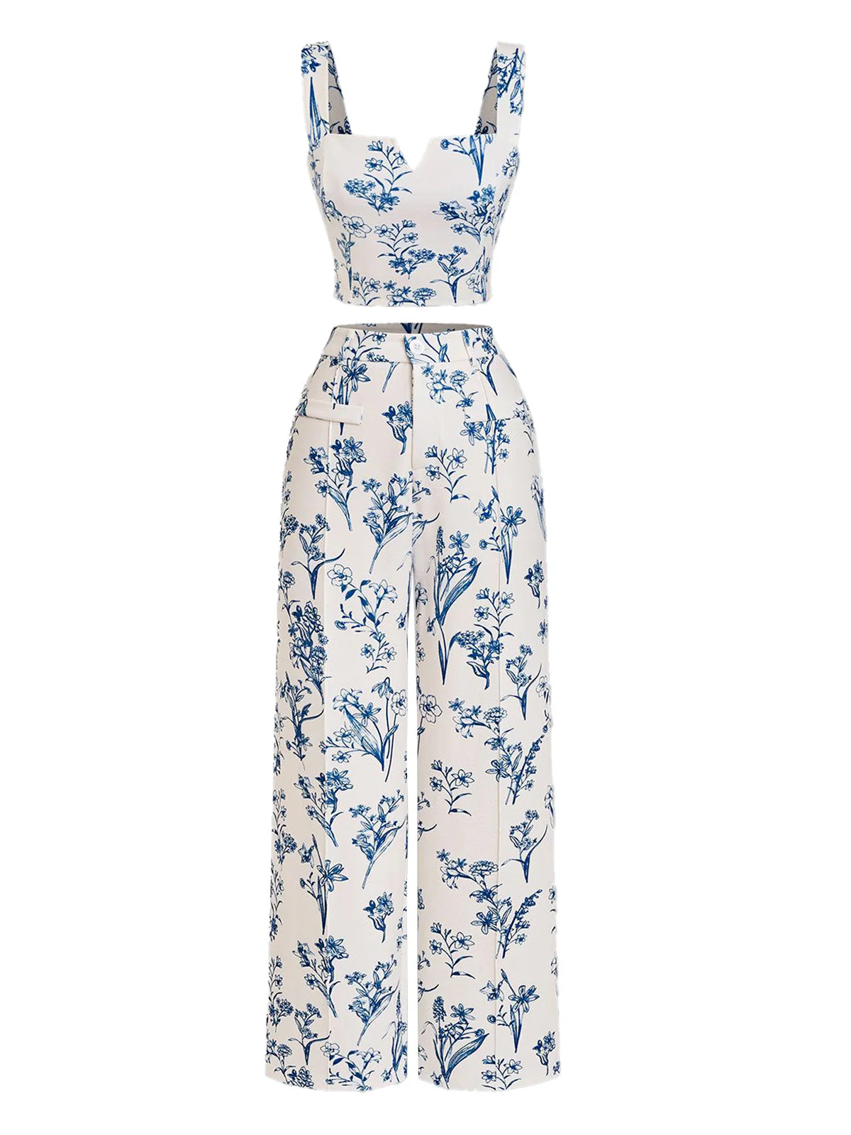 2PCS 1950s Plants Crop Top & Wide-leg Pants - Image 2