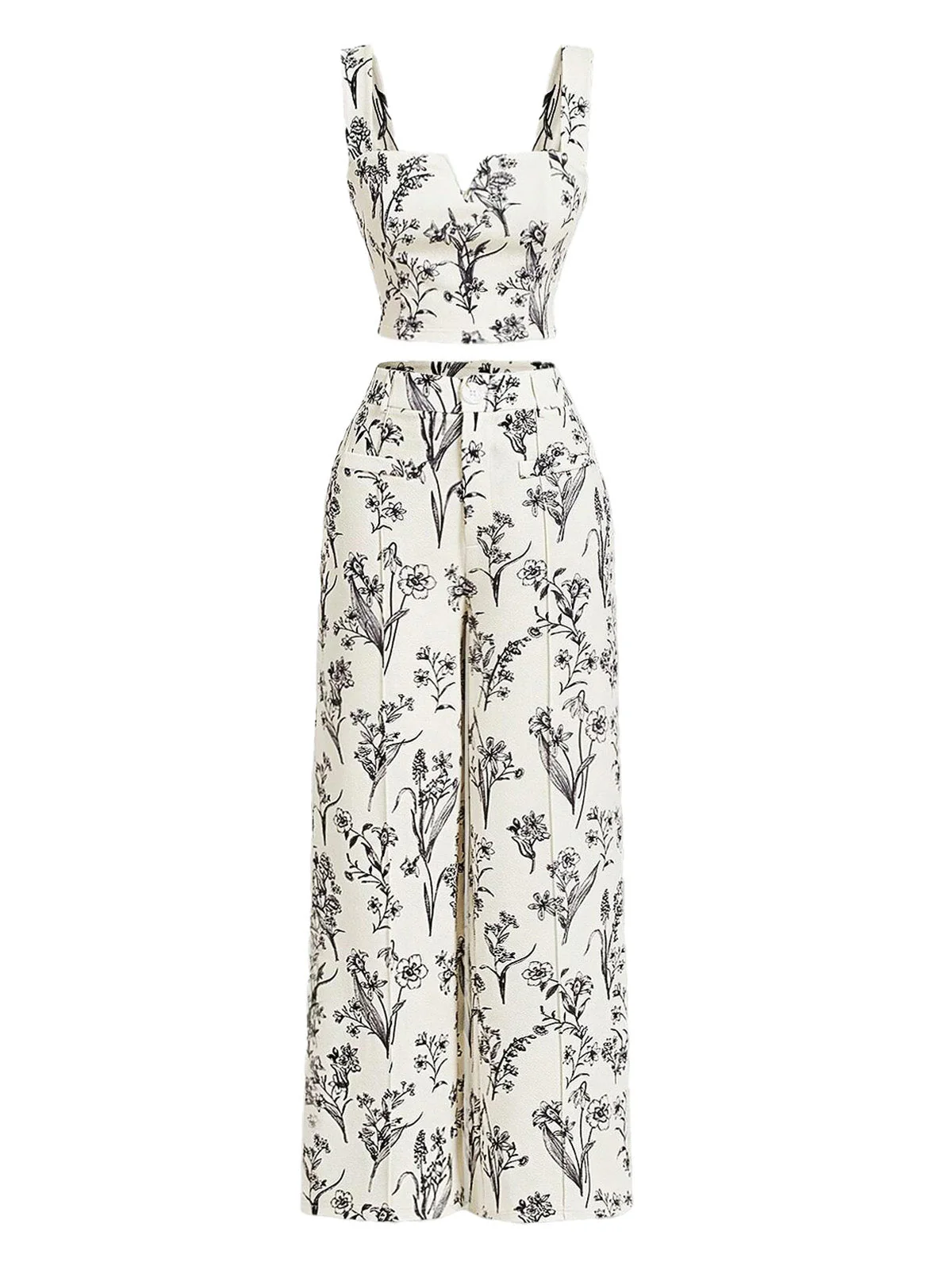 2PCS 1950s Plants Crop Top & Wide-leg Pants - Image 4