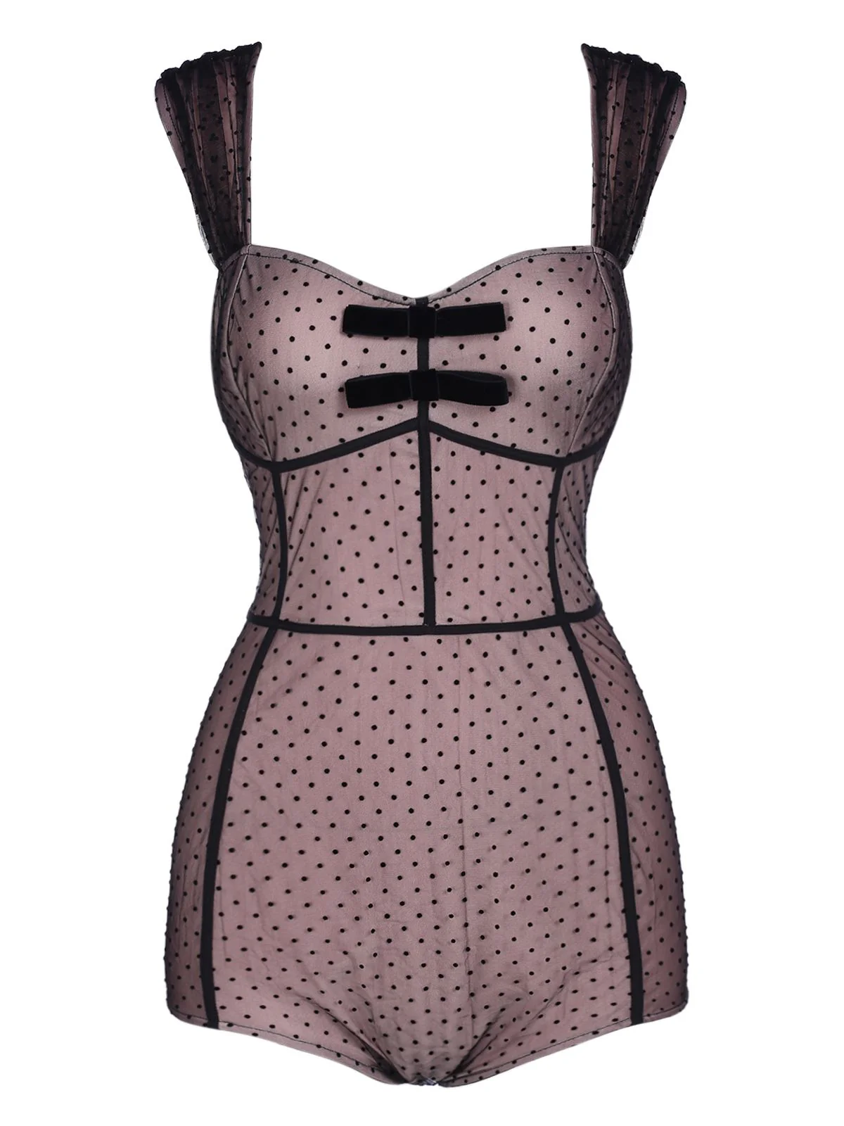 2PCS 1950s Polka Dot Bowknot Lace Strap Dress - Image 3