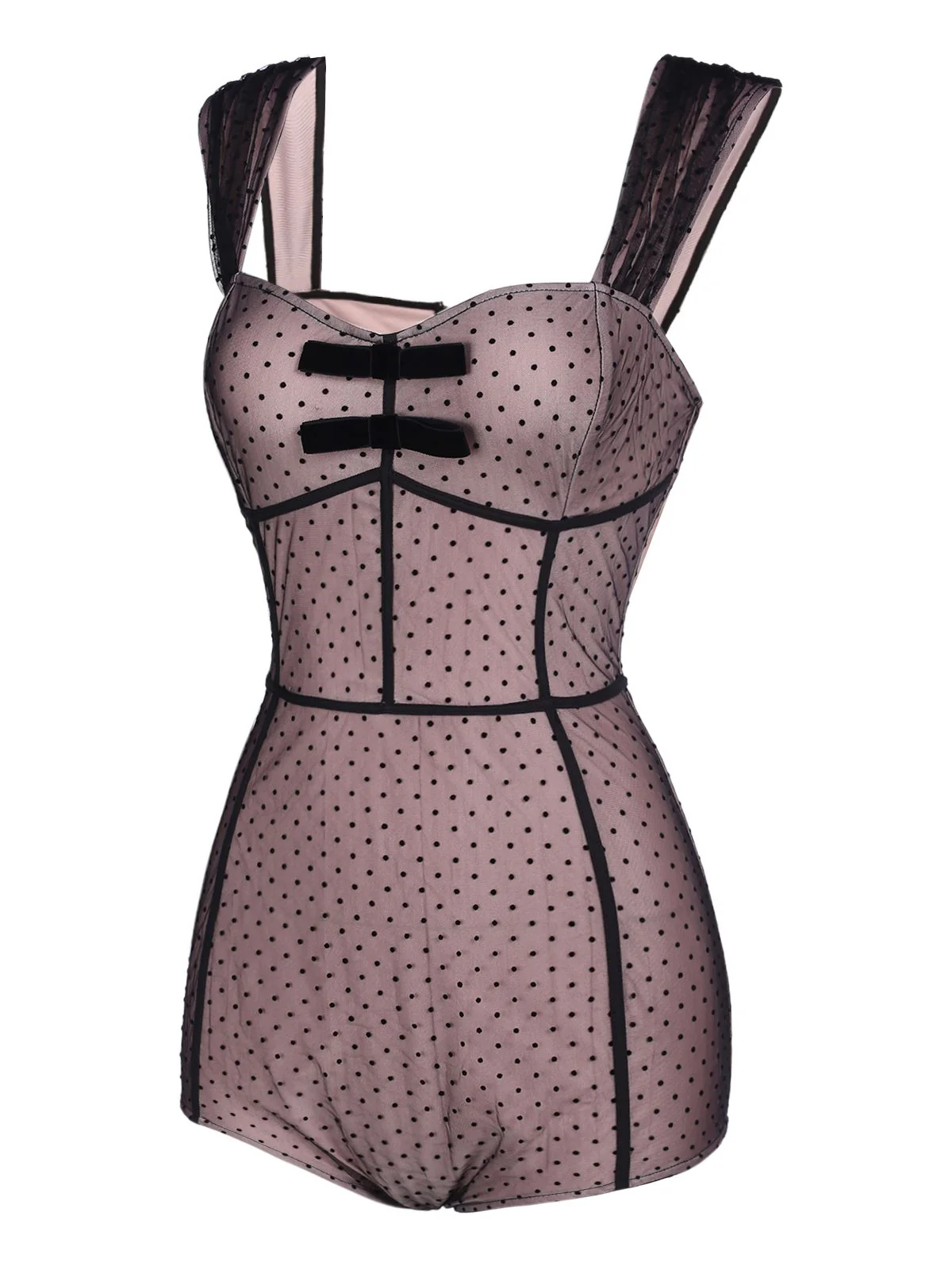 2PCS 1950s Polka Dot Bowknot Lace Strap Dress - Image 4