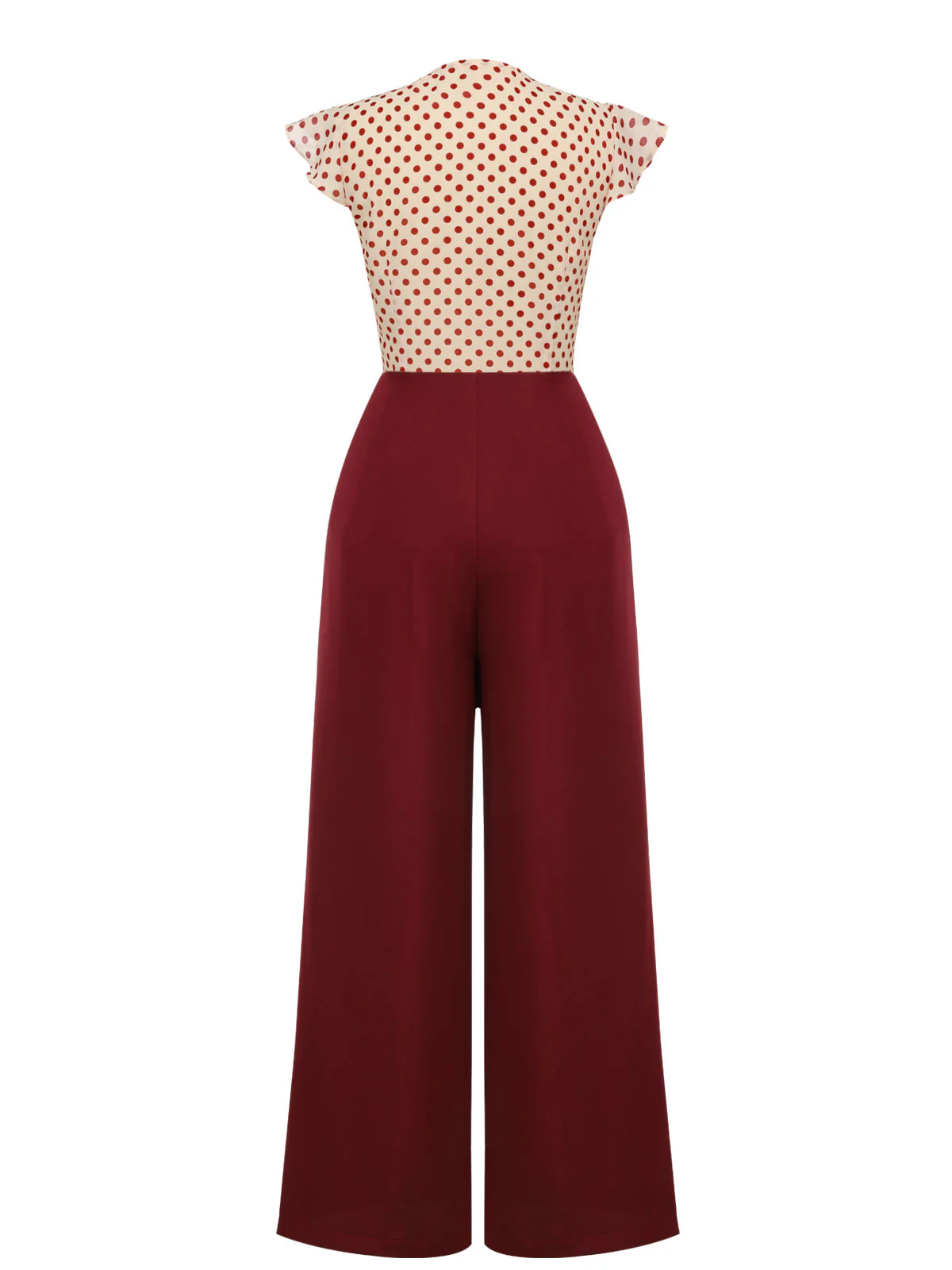 2PCS 1950s Red Polka Dot Blouse & Burgundy Pants - Image 4