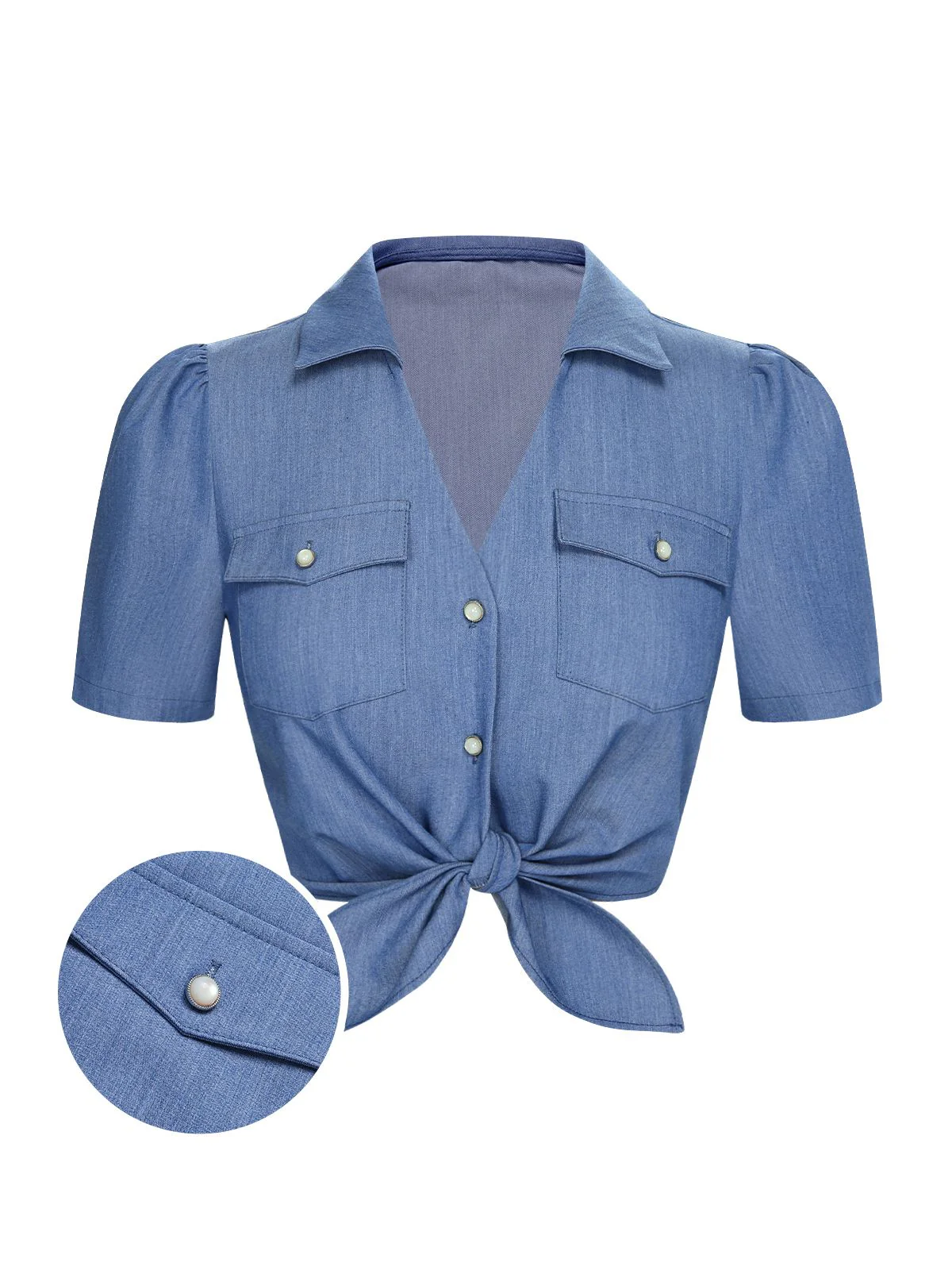 2PCS 1950s Solid Blouse & Polka Dot Skirt - Image 6