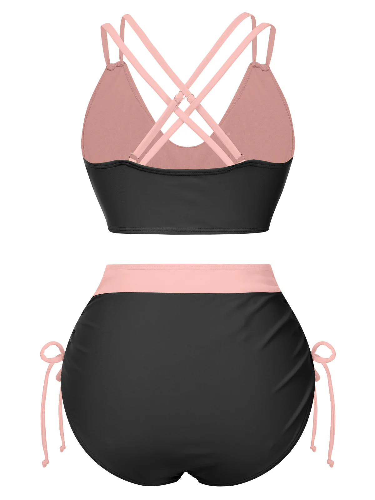 2PCS 1950s Solid Knot Patchwork Bikini Set - Image 3