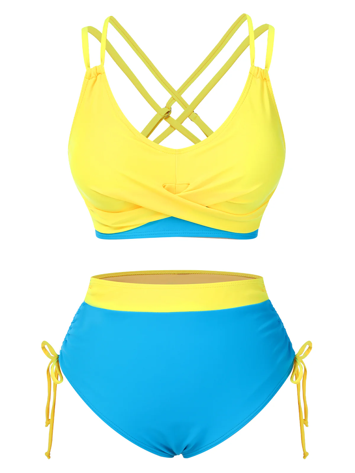2PCS 1950s Solid Knot Patchwork Bikini Set - Image 5