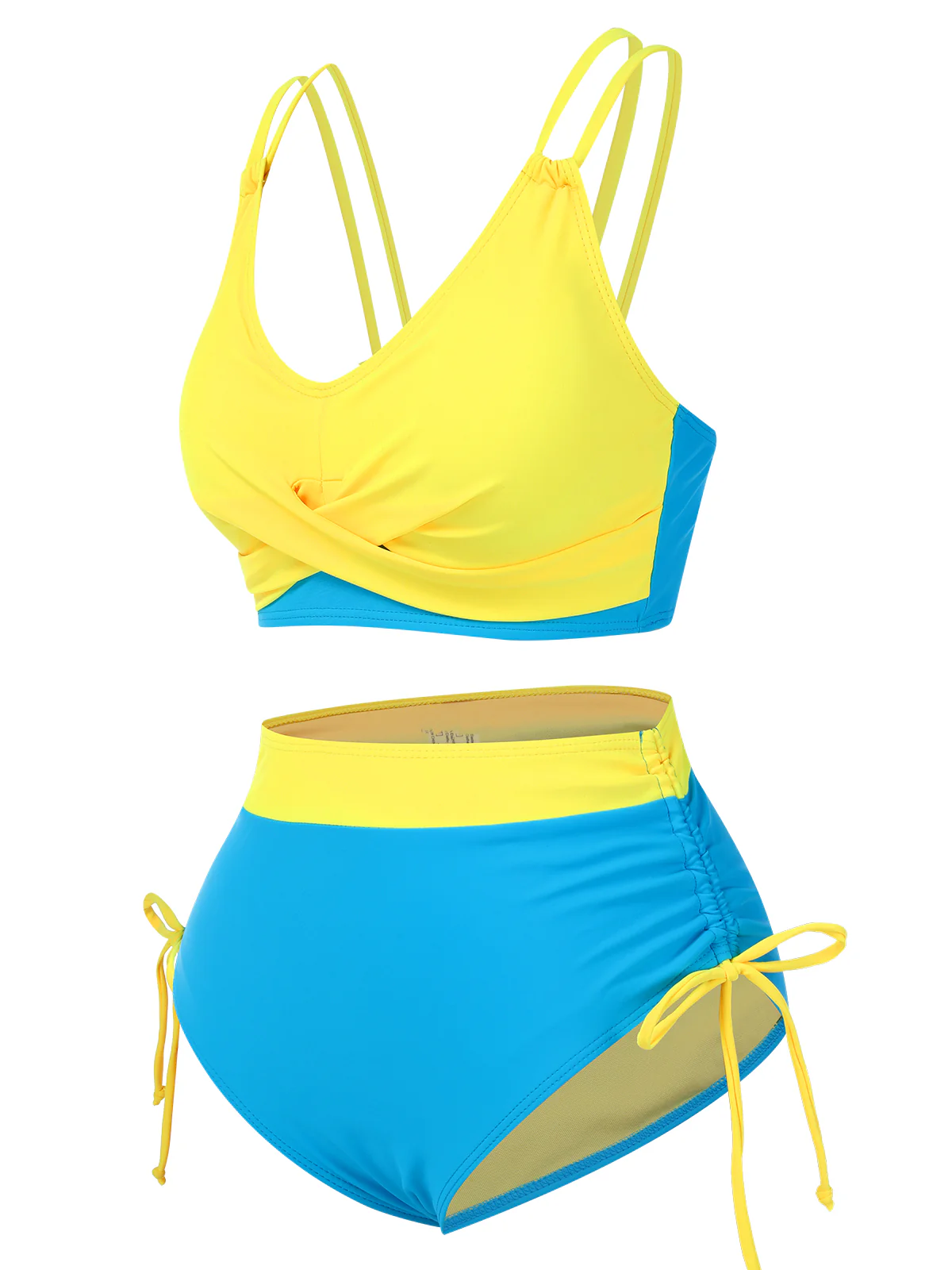 2PCS 1950s Solid Knot Patchwork Bikini Set - Image 6