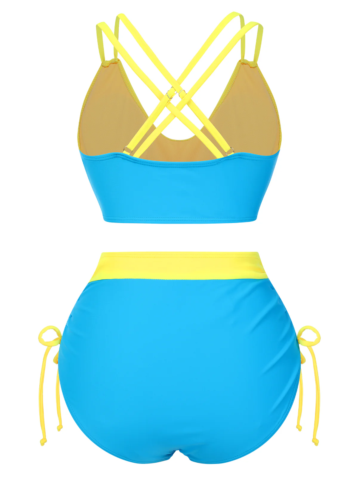 2PCS 1950s Solid Knot Patchwork Bikini Set - Image 7
