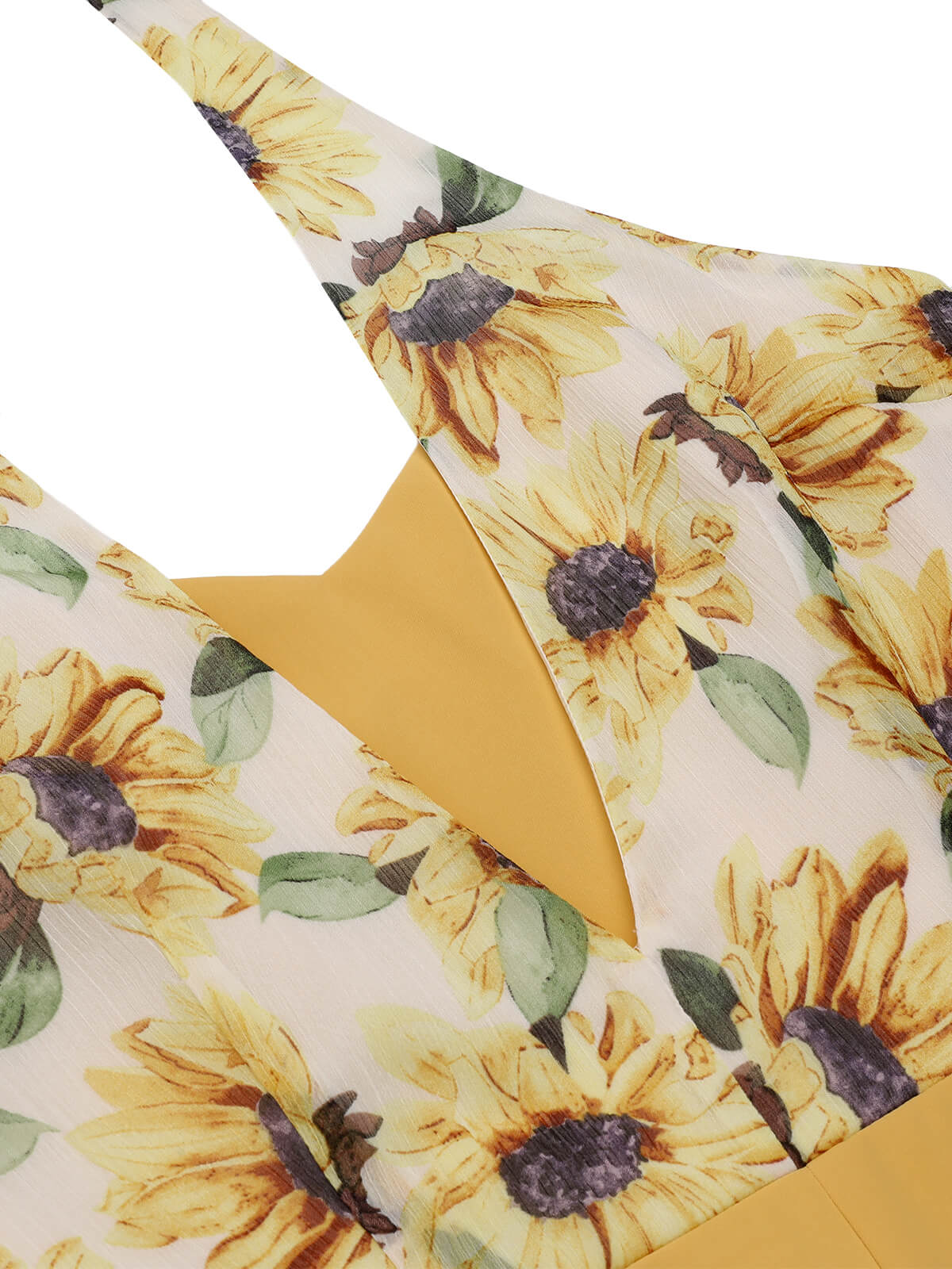 2PCS 1950s Yellow Sunflower & Green Floral Halter Romper - Image 6