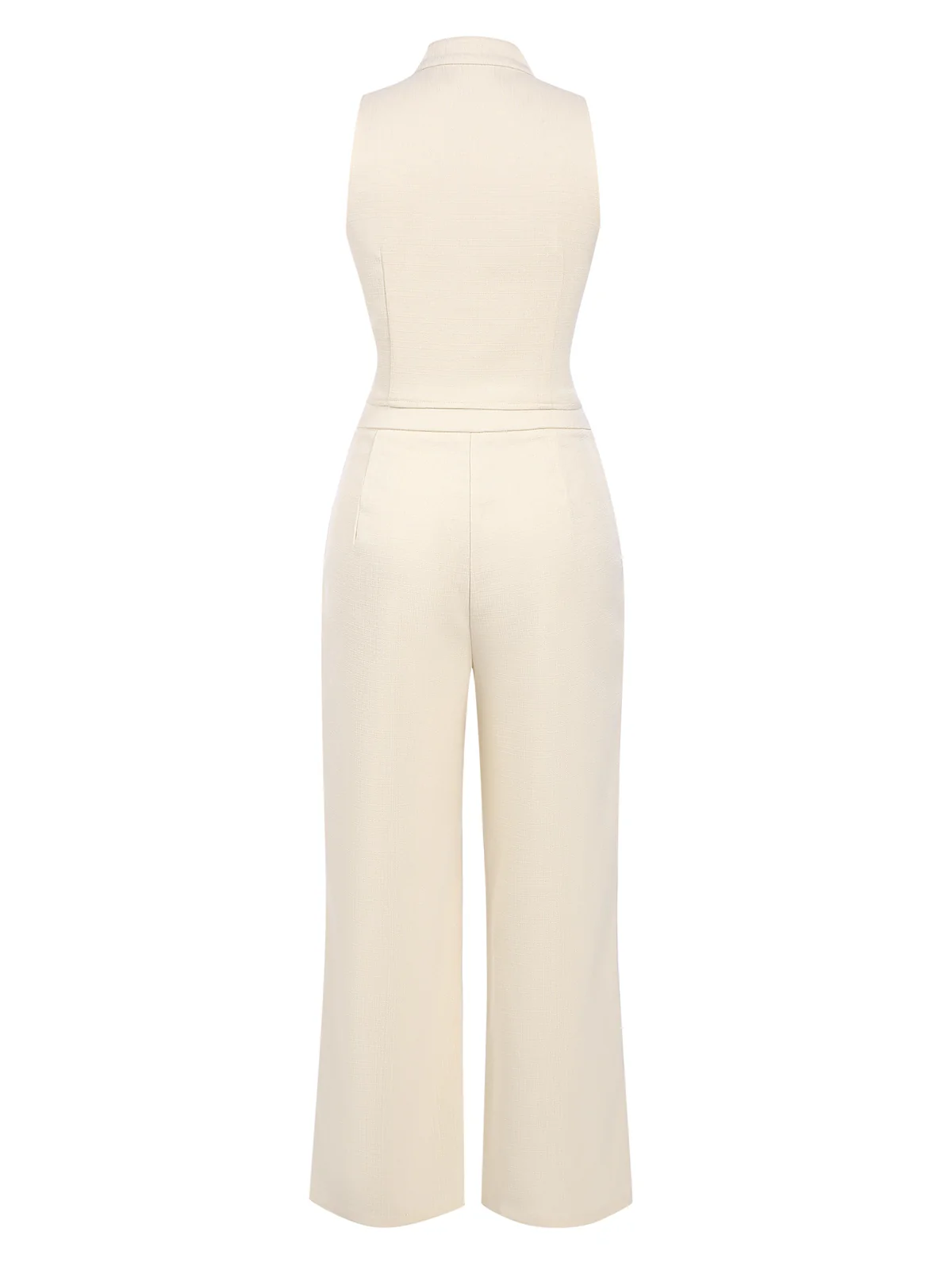 2PCS 1960s Beige Buttoned Vest Top & Pocket Wide Leg Pants - Image 2