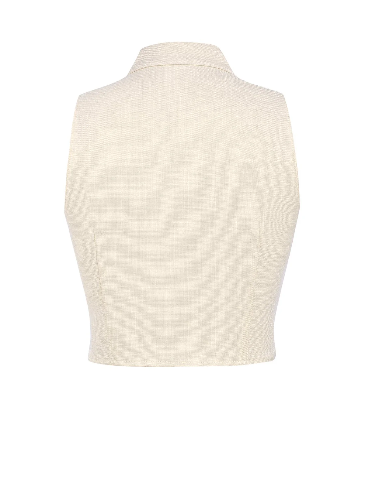 2PCS 1960s Beige Buttoned Vest Top & Pocket Wide Leg Pants - Image 5