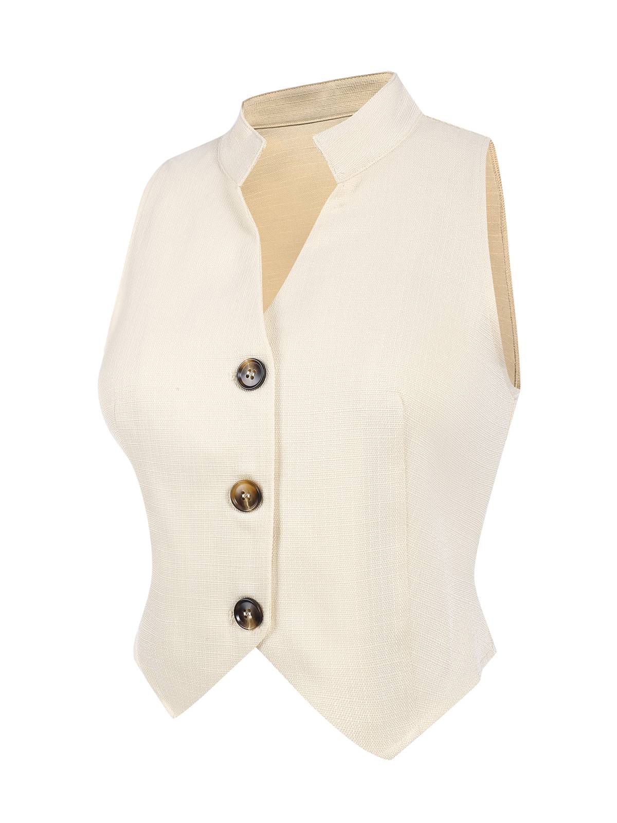 2PCS 1960s Beige Buttoned Vest Top & Pocket Wide Leg Pants - Image 6