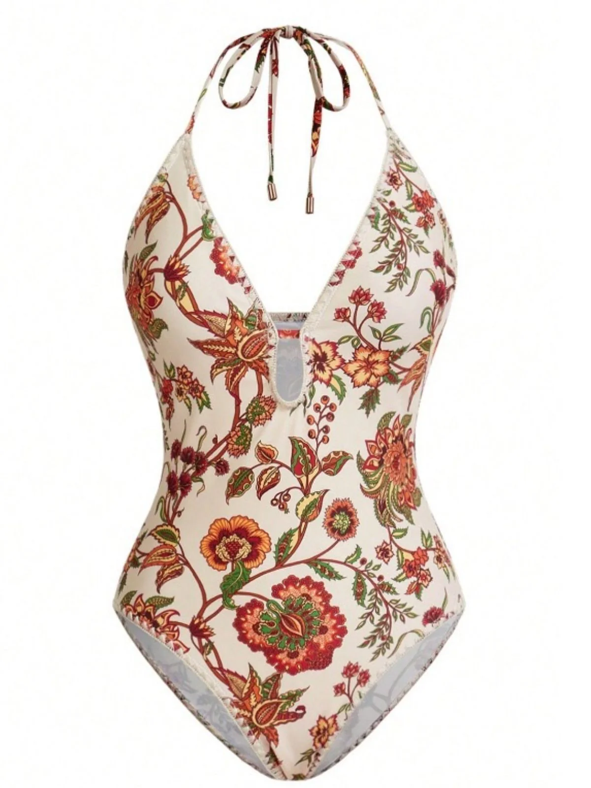 2PCS 1960s Deep V-Neck Fringe Swimsuit & Cover-Up - Image 2