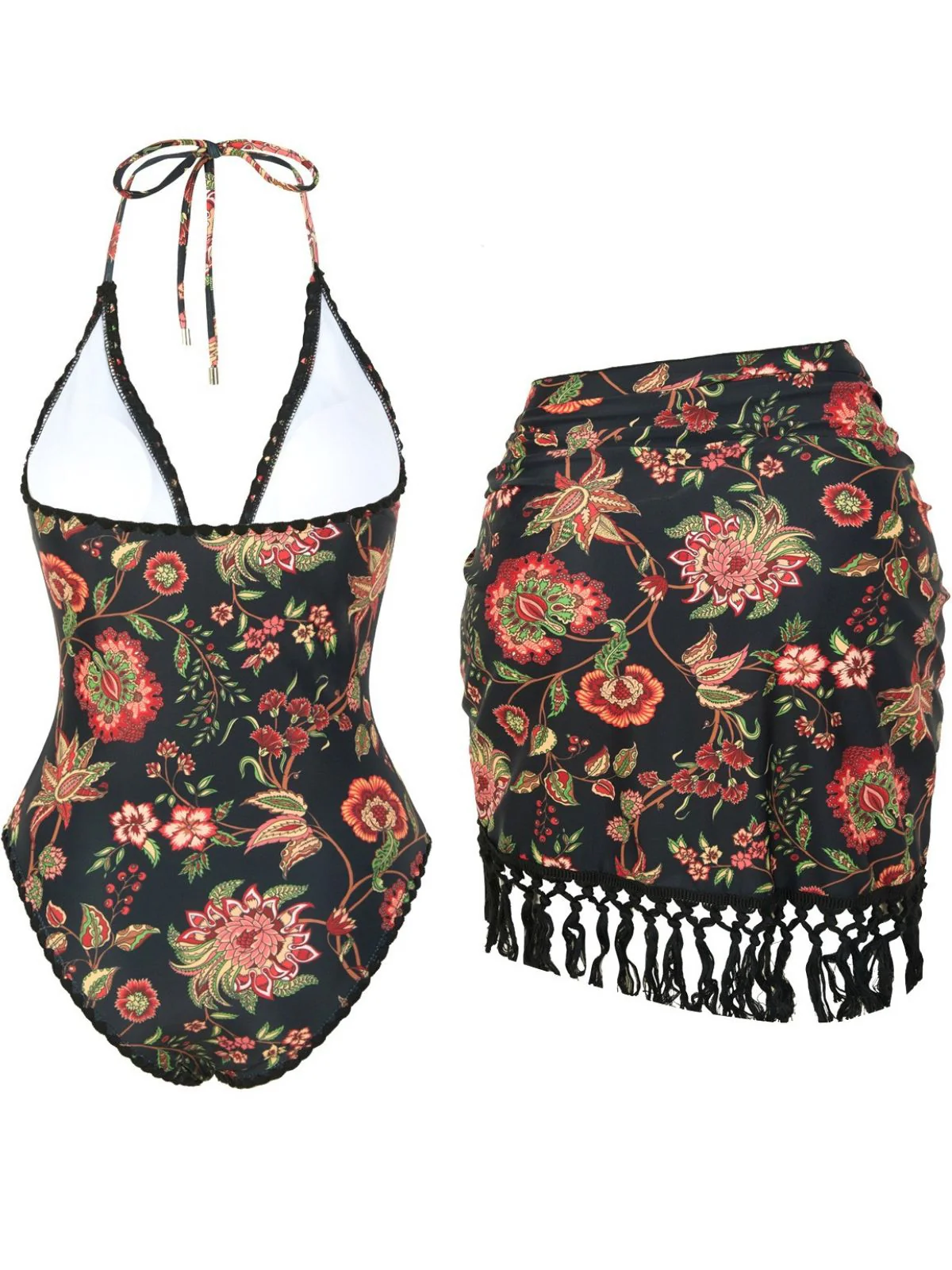 2PCS 1960s Deep V-Neck Fringe Swimsuit & Cover-Up - Image 6