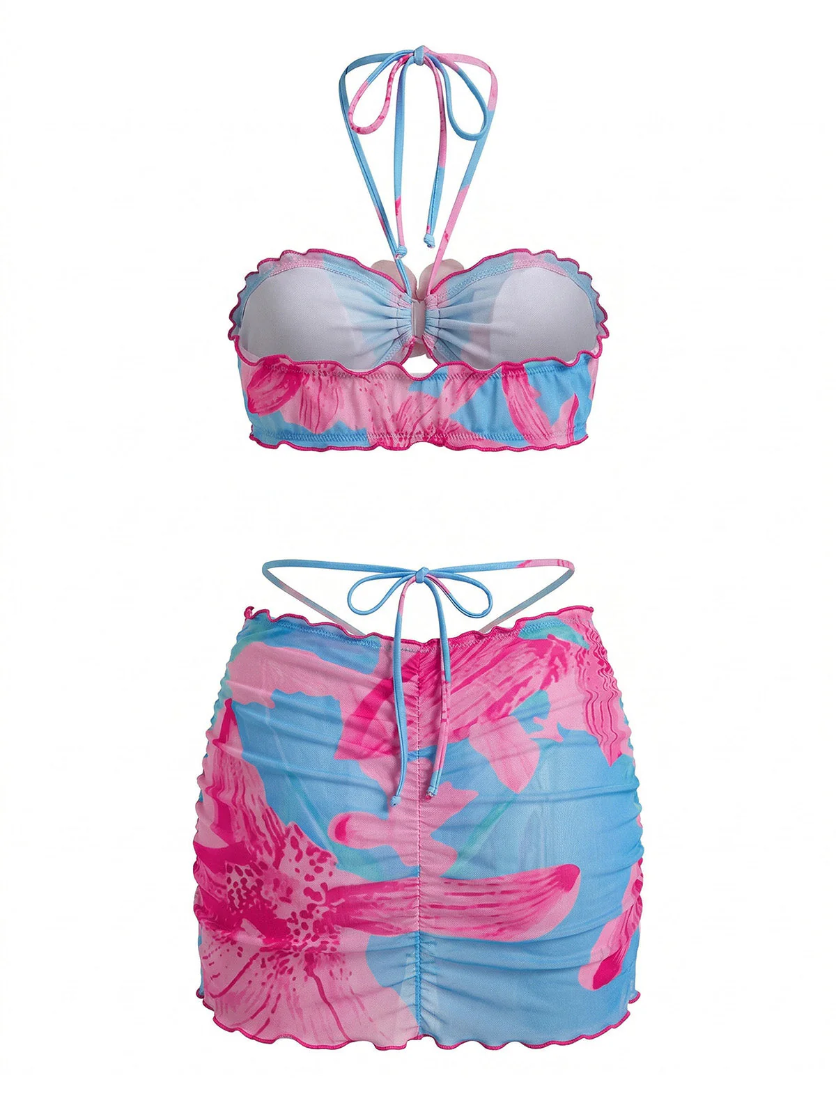 2PCS 1960s Floral Print Halter Bikini Set & Bodycon Cover-Up - Image 7