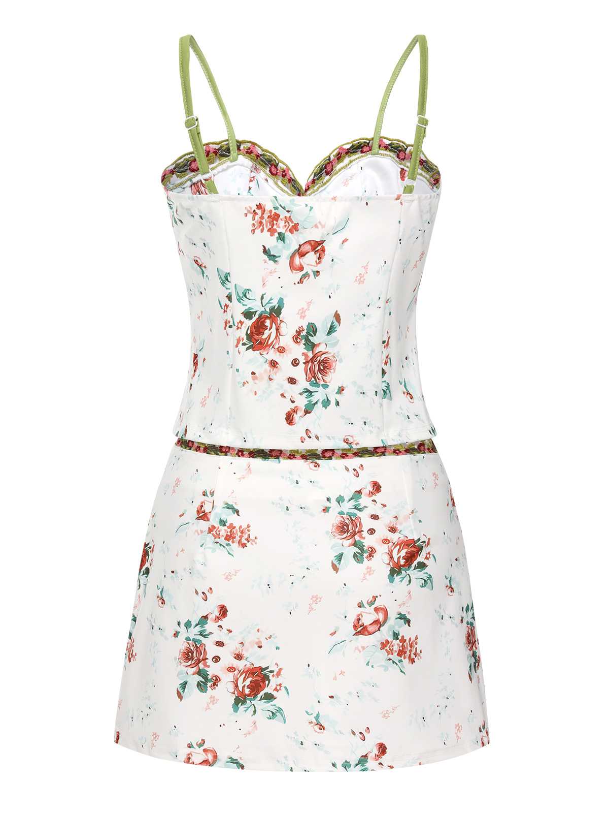2PCS 1960s Floral Strap Slit Vest & Lace Skirt - Image 2