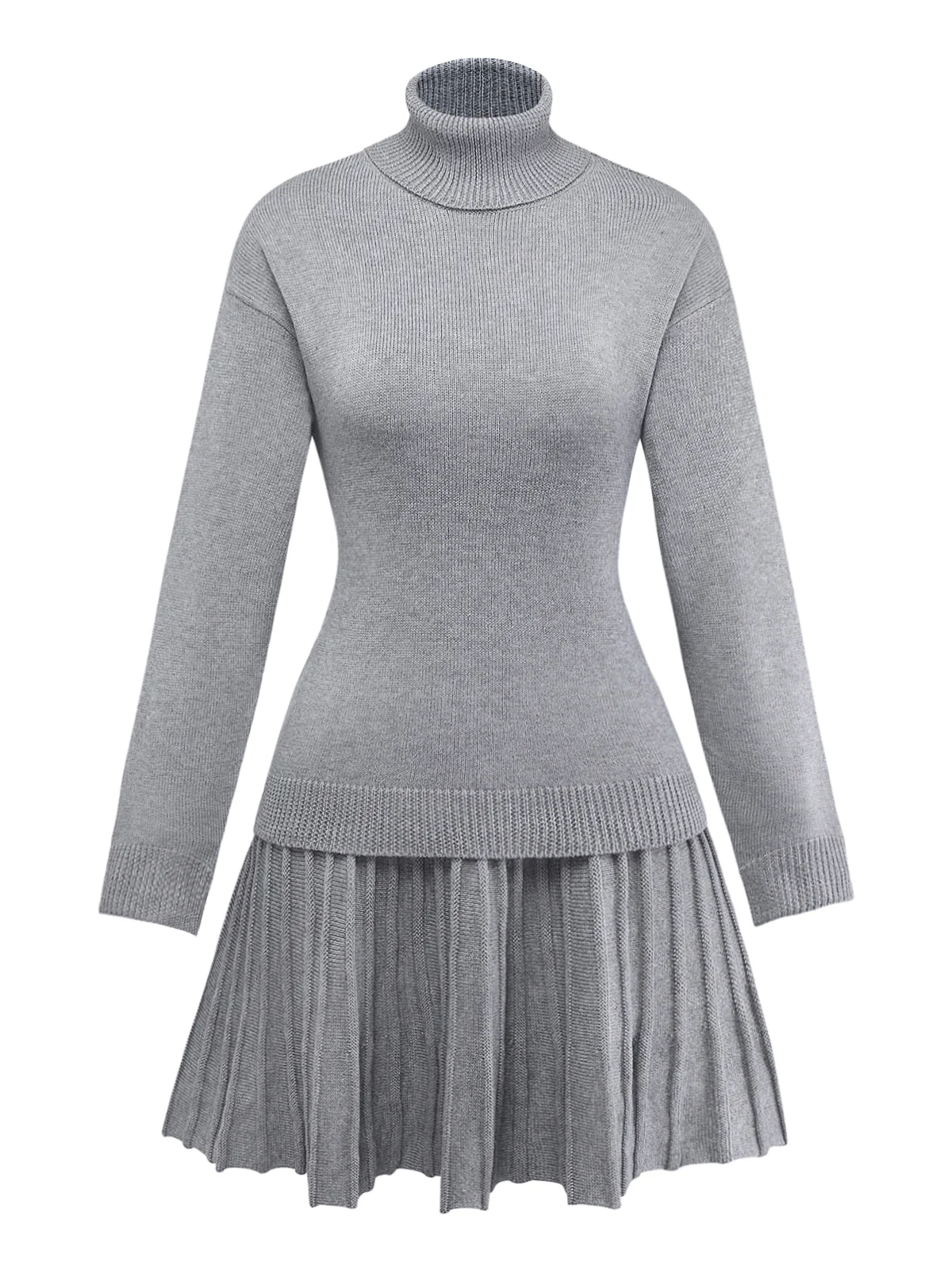 2PCS 1960s Knit Turtleneck Sweater & Pleated Skirt - Image 2