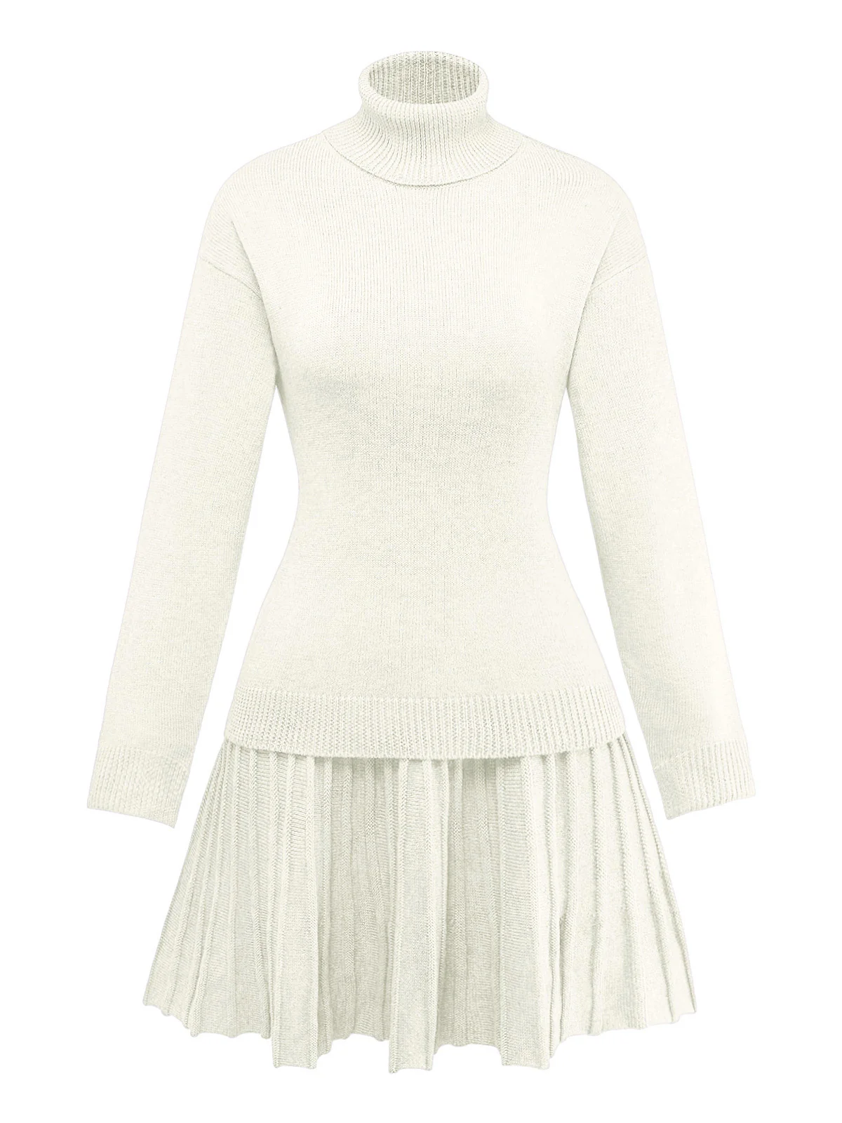2PCS 1960s Knit Turtleneck Sweater & Pleated Skirt - Image 8