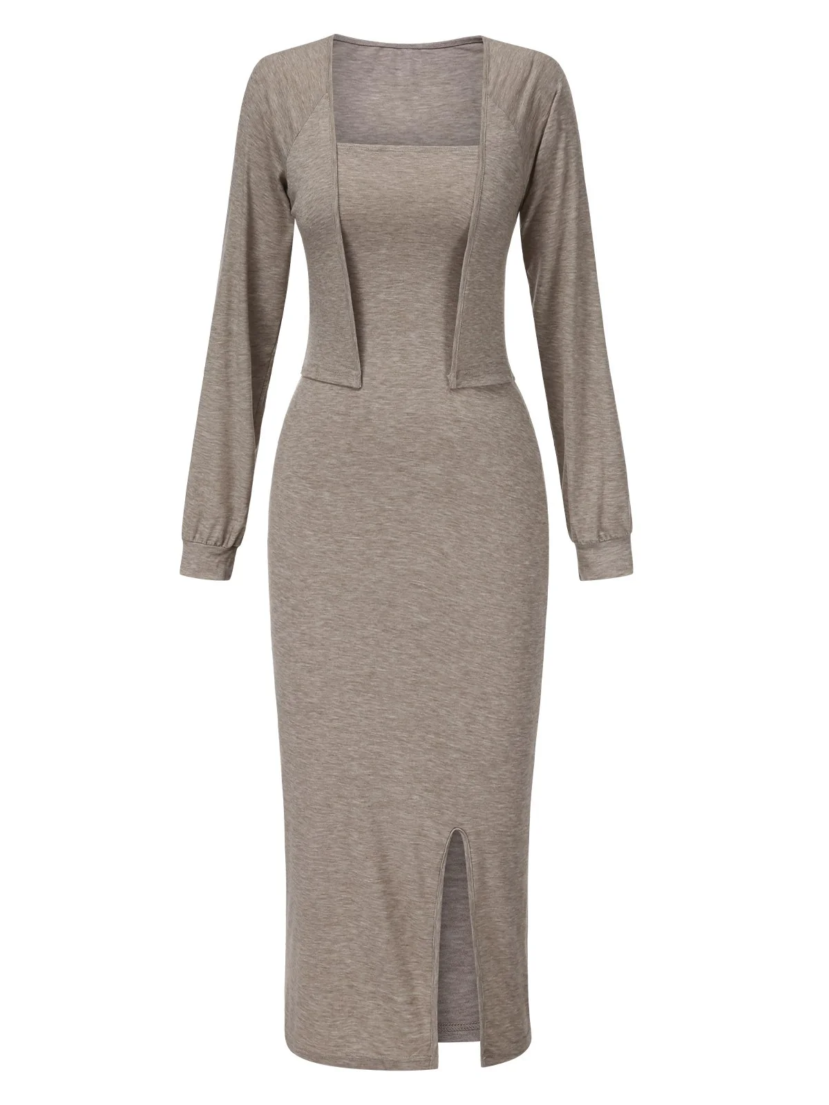 2PCS 1960s Knitted Slit Tube Dress & Short Cardigan - Image 2