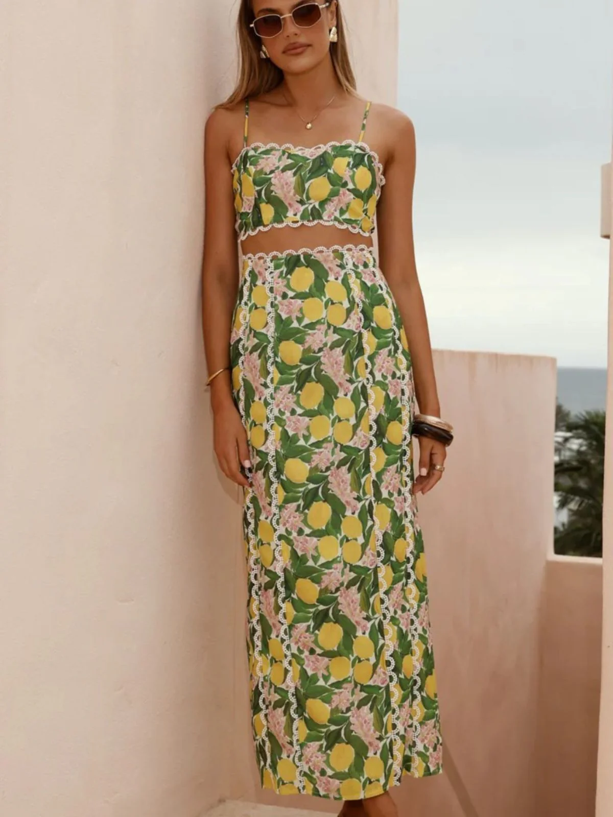 2PCS 1960s Lace Lemon Slip Top & Maxi Skirt - Image 5