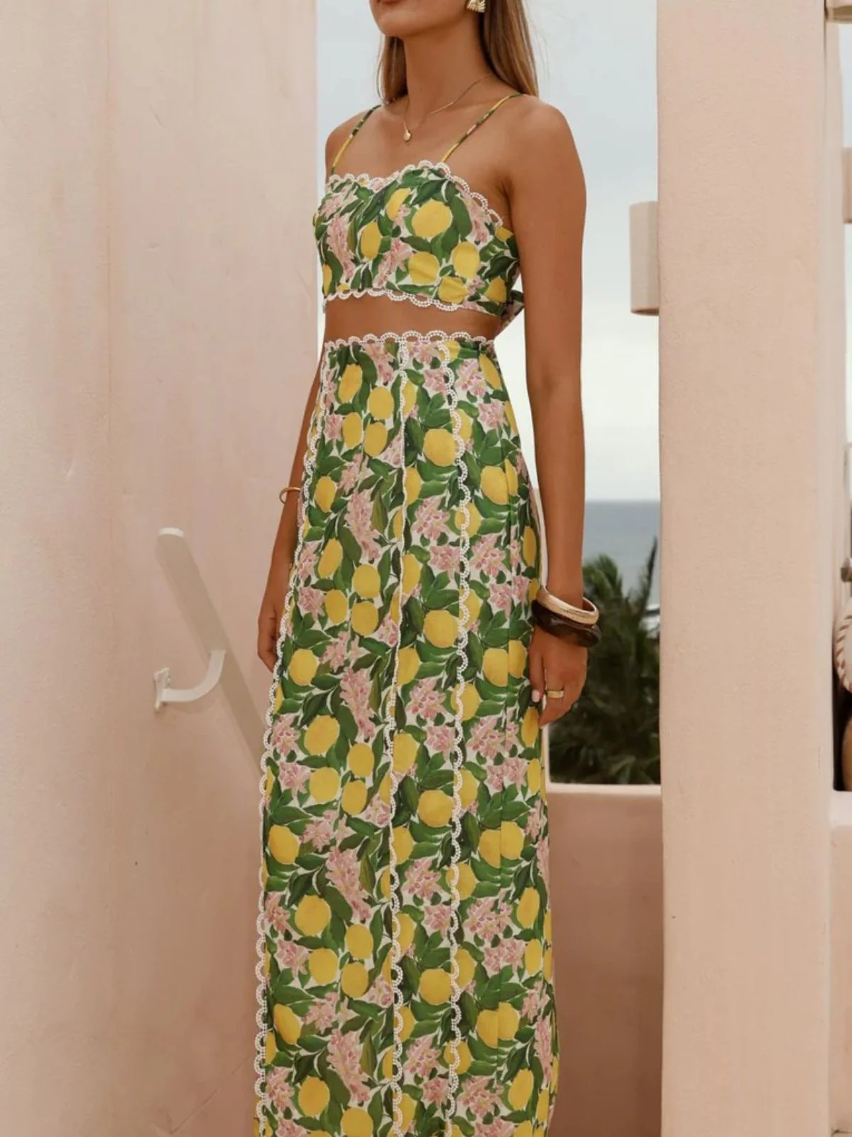 2PCS 1960s Lace Lemon Slip Top & Maxi Skirt - Image 6