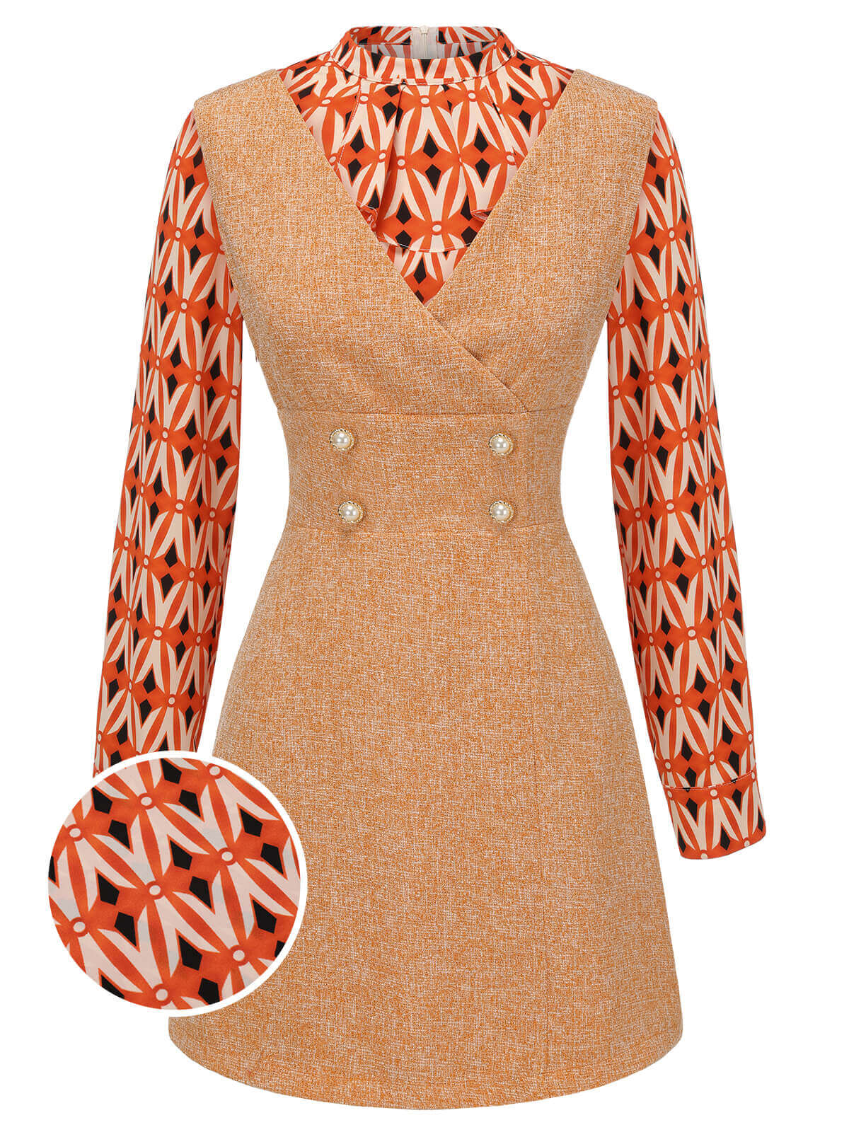 2PCS 1960s Orange Blouse & Tweed Mini Dress - Image 2