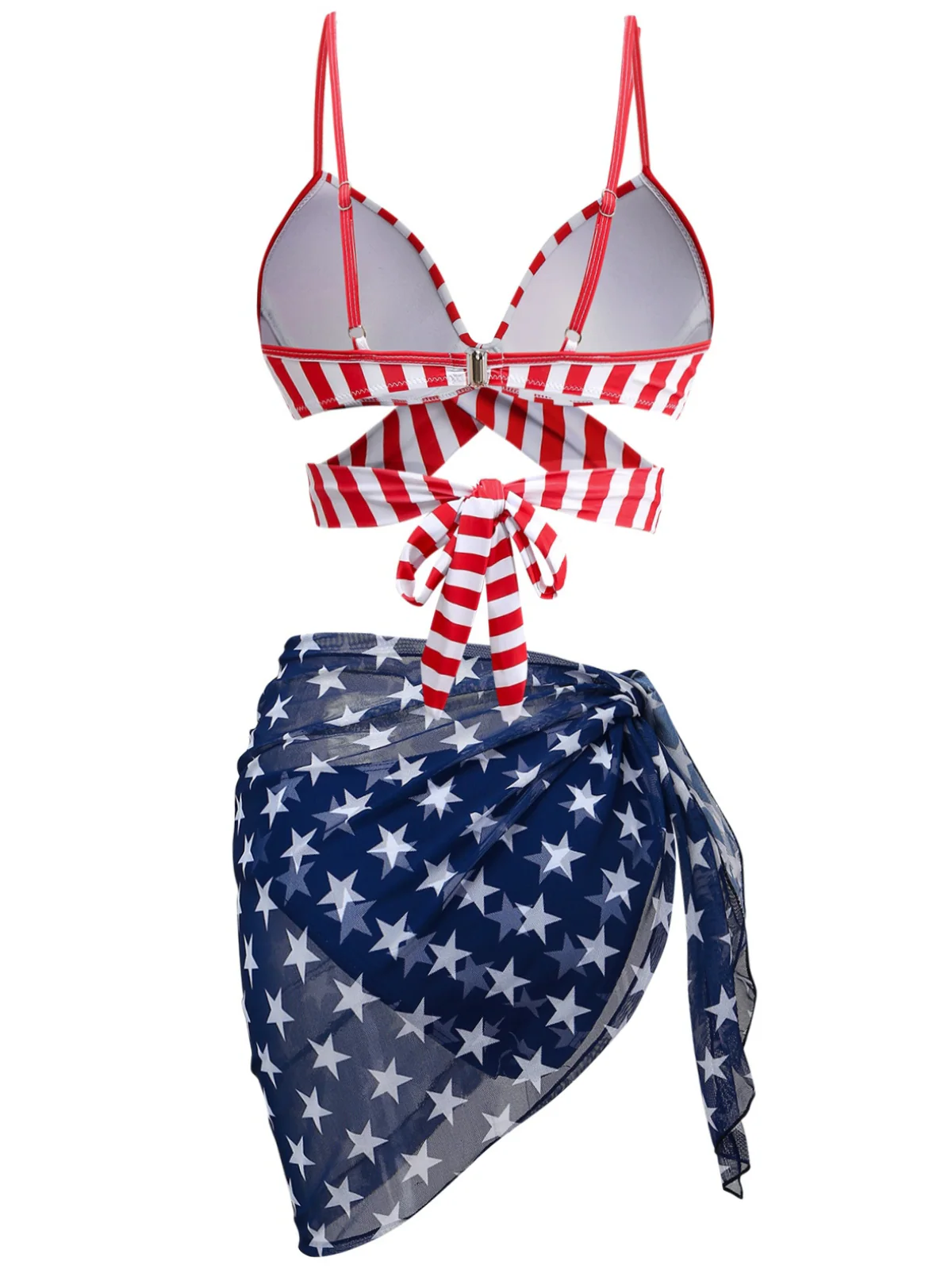 2PCS 1960s Red Striped Bikini Set & Blue Star Cover-Up - Image 2